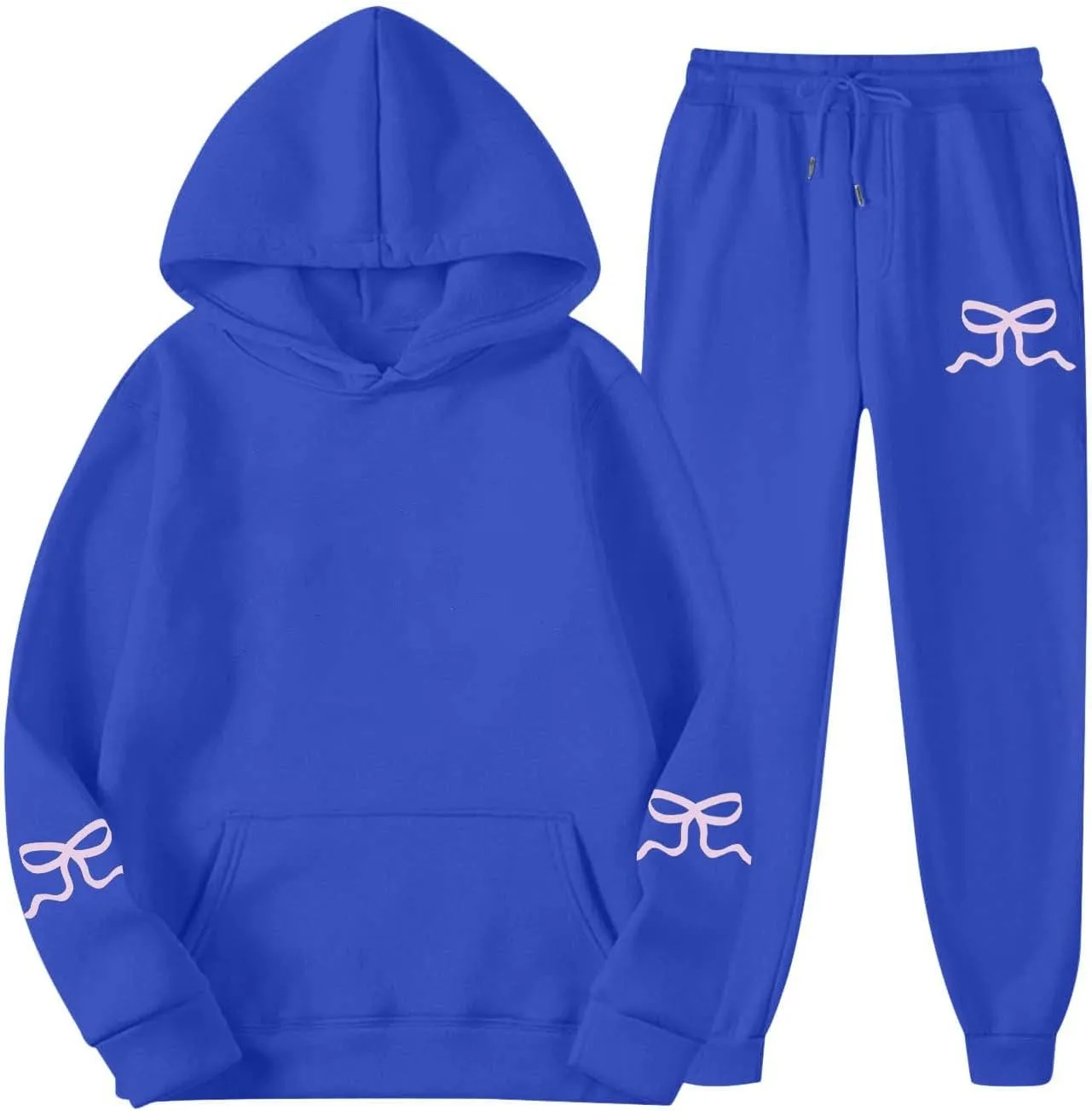 AMDBEL Womens Sweatsuits 2 Piece Set,Fashion Cute Bow Trim Print Solid Color Comfy Soft Baggy Pullover Tops and Trousers Sets