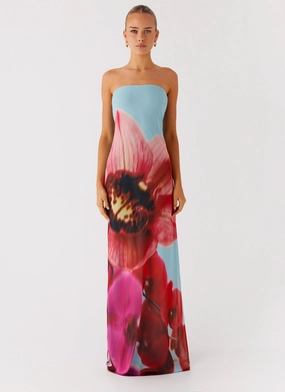 Amelle Maxi Dress - Turquoise Bloom Neutral Base Easy Texture