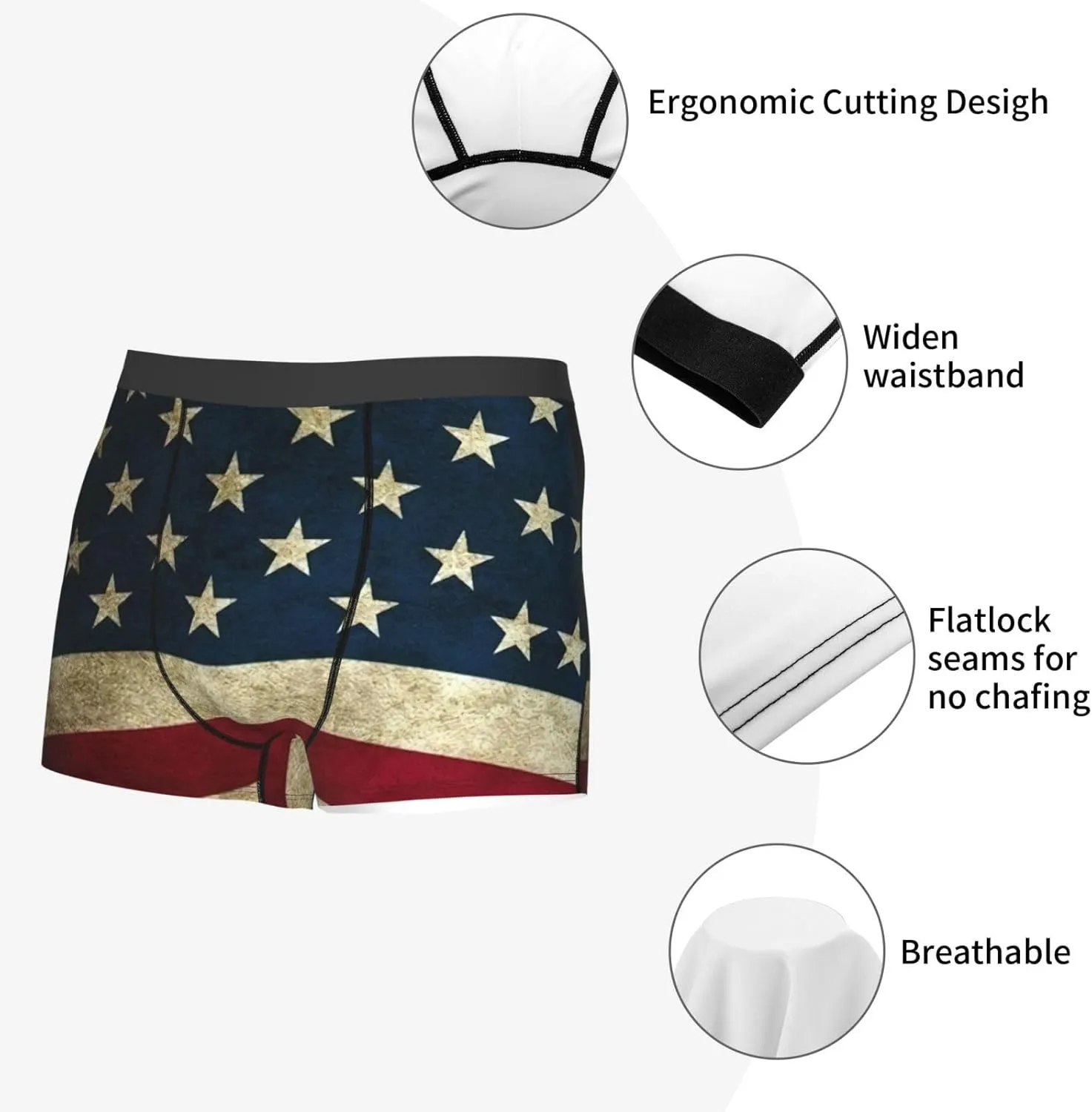 American Flag Boxer Briefs, Moisture Wicking & Breathable,Underwear for Men