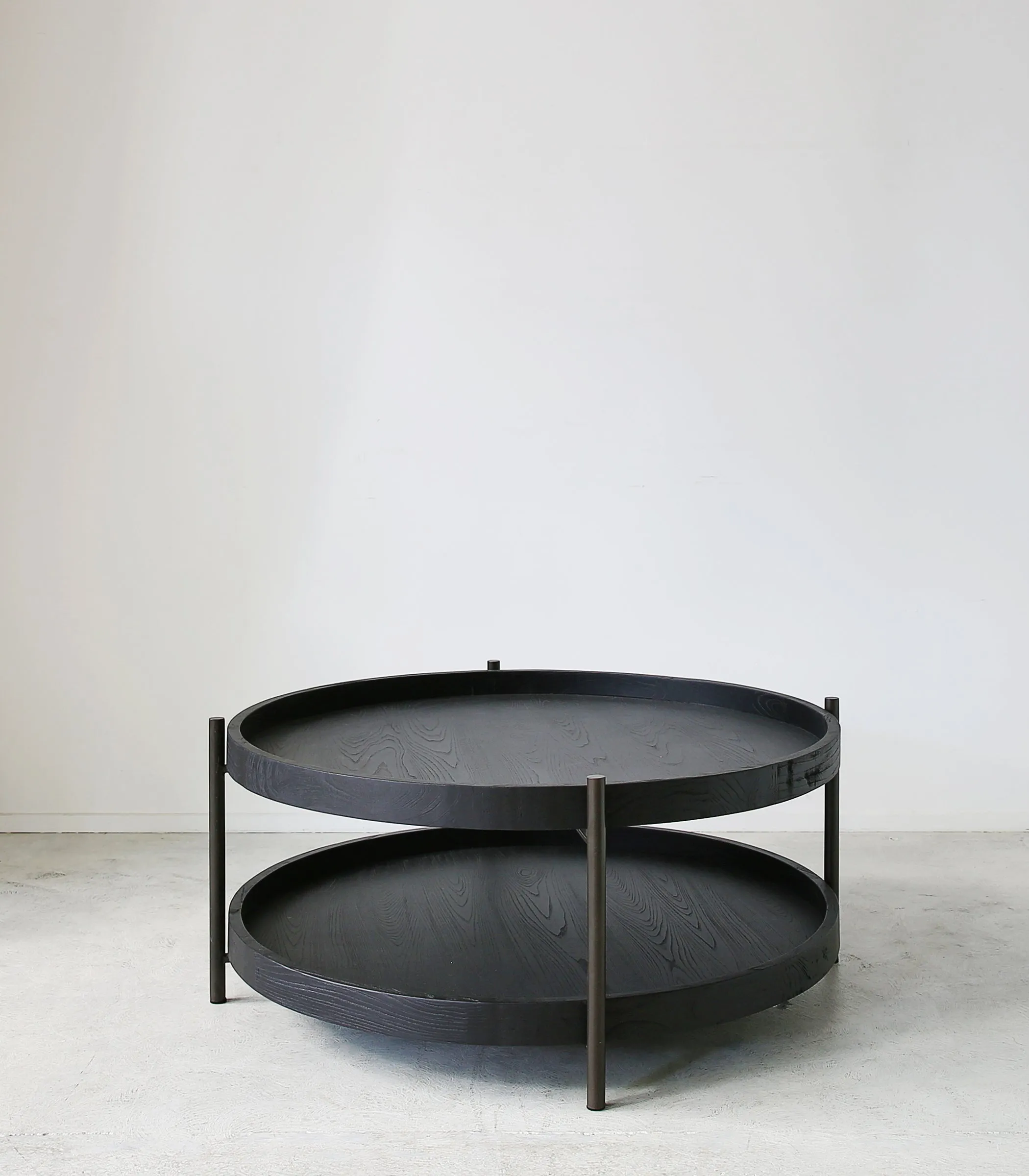 American Oak 2 Tier Coffee Table / 100cmD / Black