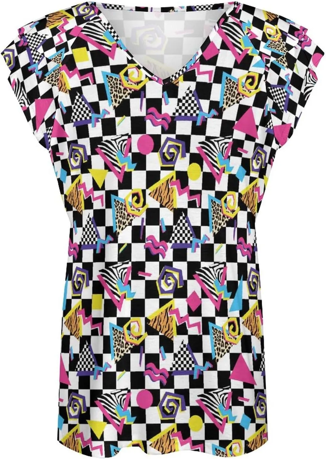 AMRANDOM Womens Short Sleeve Shirts V Neck Lotus Leaf Short Sleeve Tops Summer Blouse Shirts