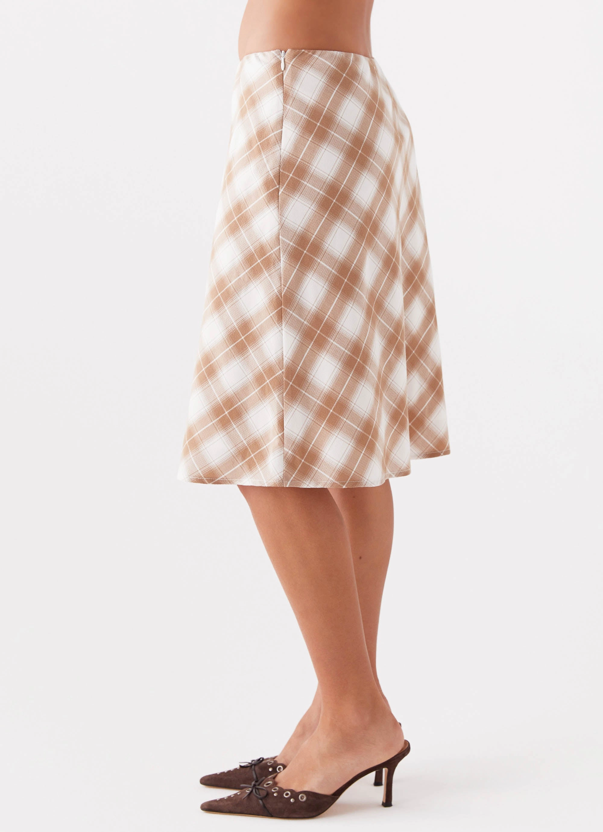 Andie Midi Skirt - Brown/White Plaid Natural Mood Bold Edge