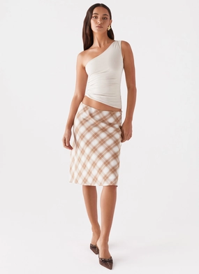 Andie Midi Skirt - Brown/White Plaid Teen Fashion Style Preview