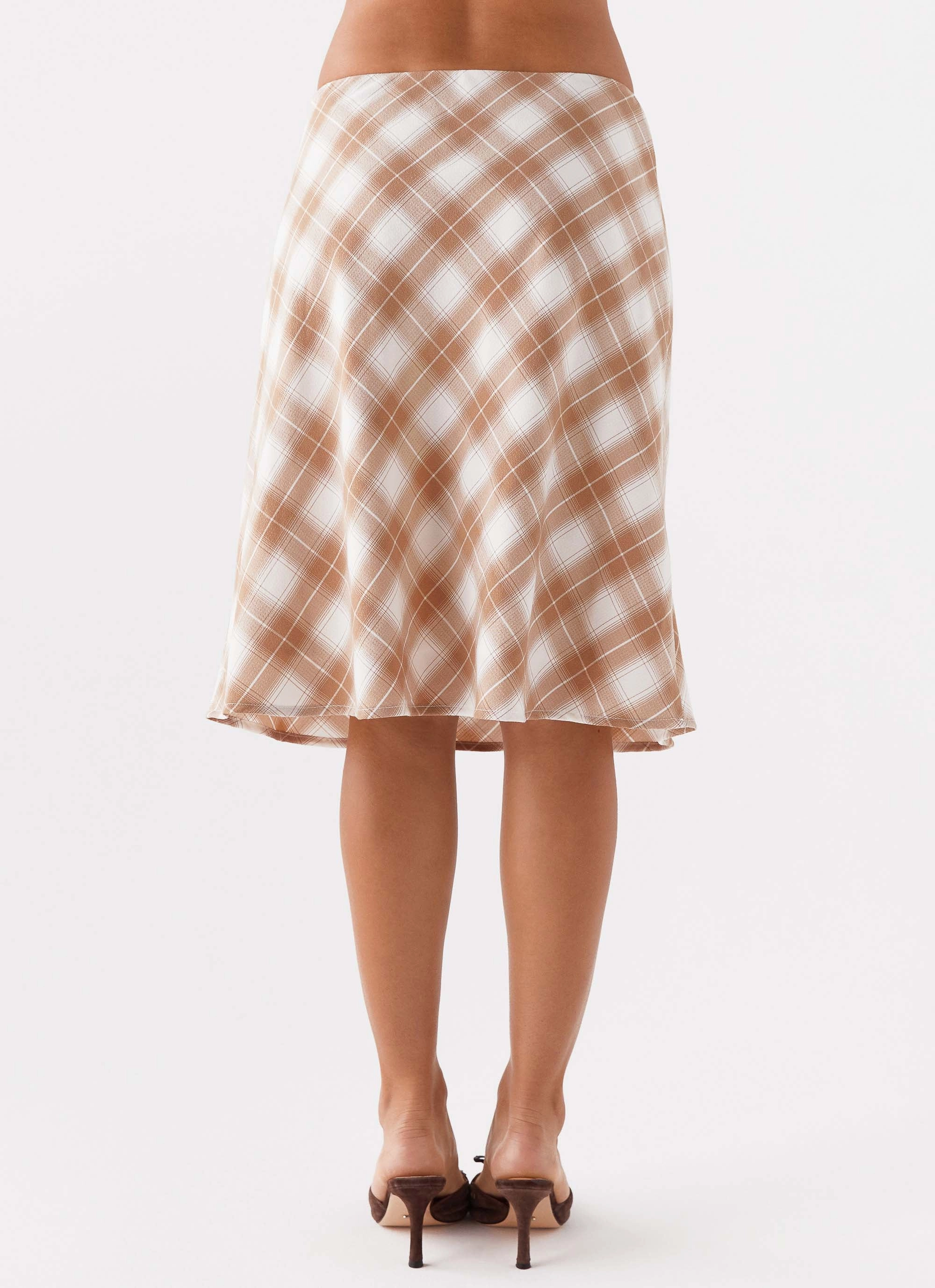 Tonal Look Neat Fit Andie Midi Skirt - Brown/White Plaid