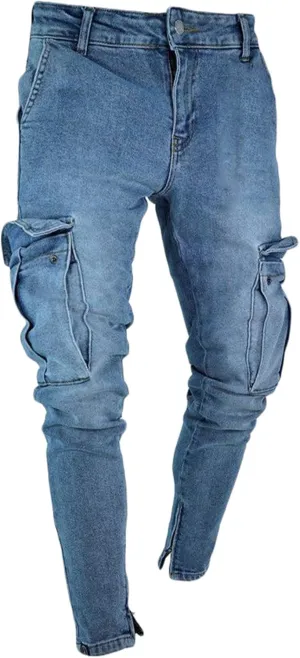 Andongnywell Mens Skinny Stretch Destroyed Denim Pants Ripped Slim Fit Trousers Stretch Knee Pocket Jeans