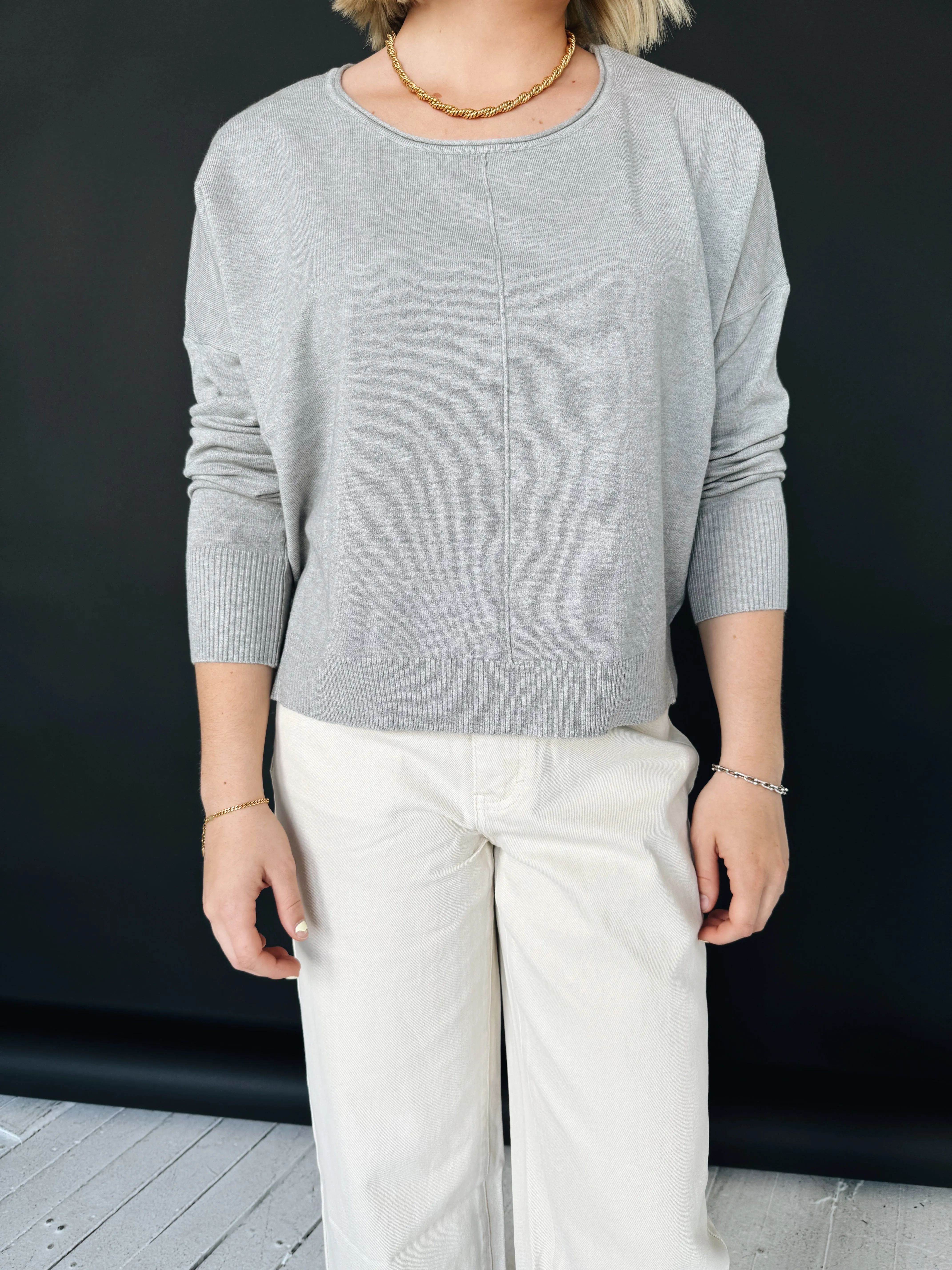 Andy Crew Neck - Grey HiddenZipper RibbedCuff