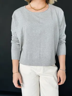 YarnDyeStripe High Collar Design Andy Crew Neck - Grey