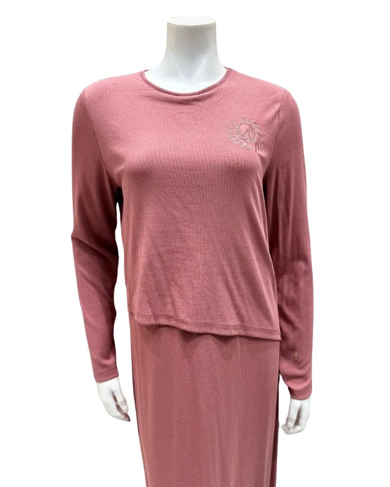 Angelice Salmon Logo Ribbed Modal Nursing Nightgown