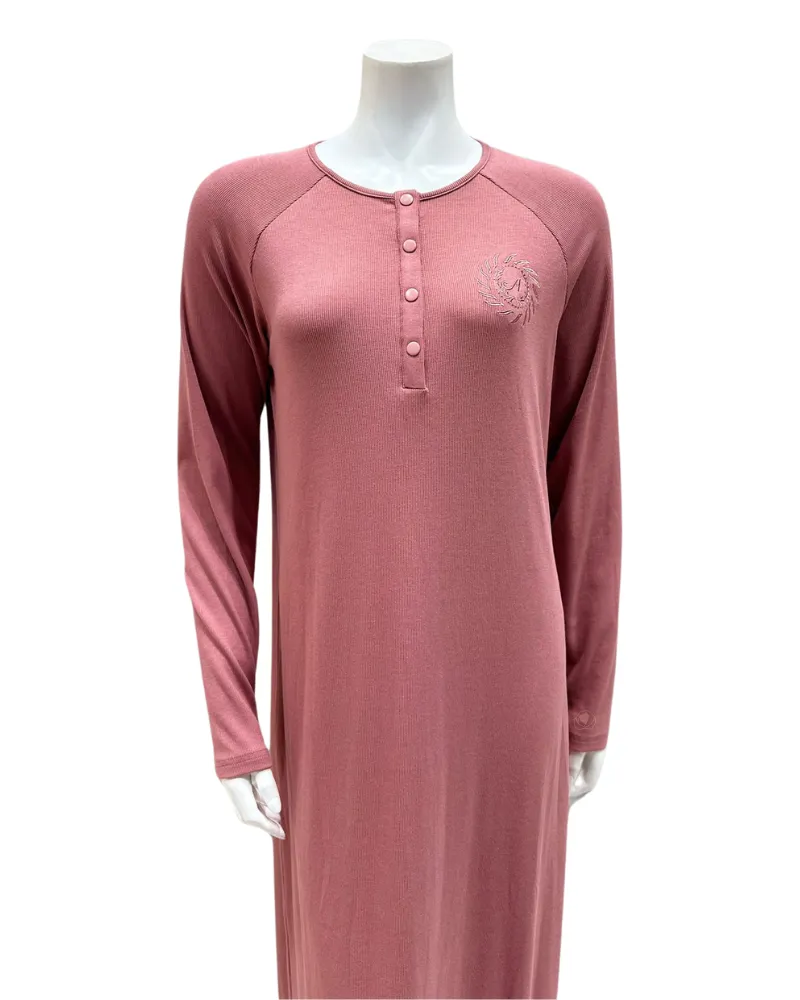 Angelice Salmon Logo Snaps Ribbed Modal Nightgown