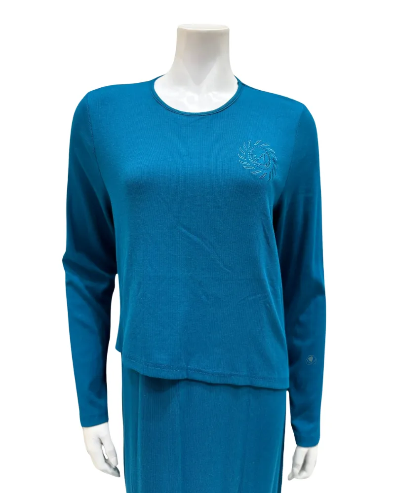 Angelice Teal Blue Logo Ribbed Modal Nursing Nightgown