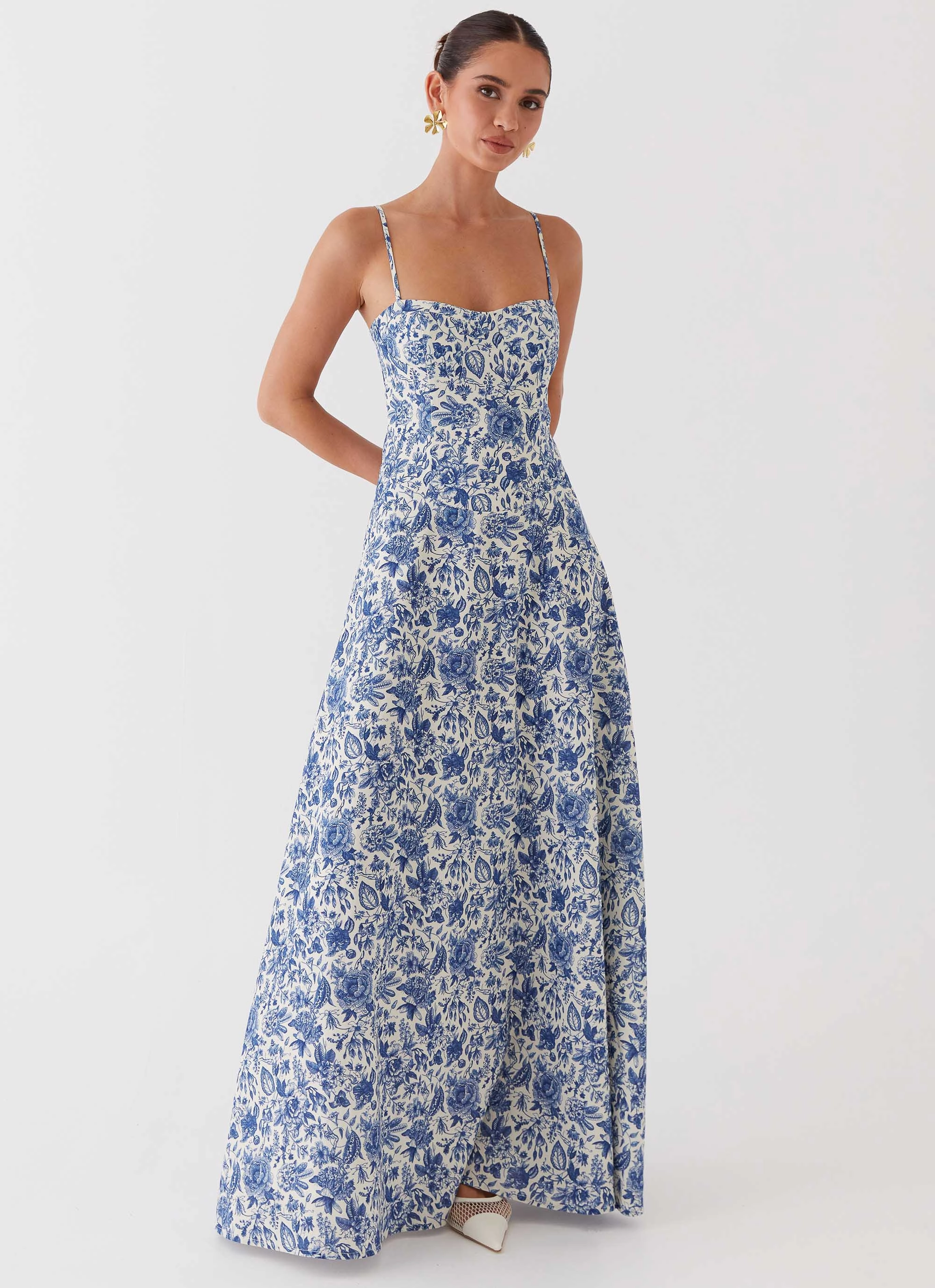 Angelina Linen Maxi Dress - Blue Paisley PlushLining Bright Appeal