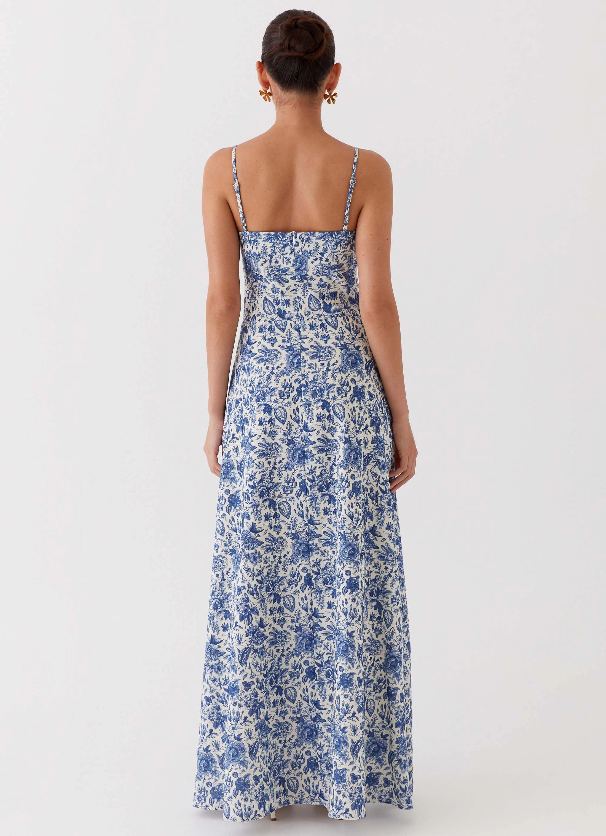 Angelina Linen Maxi Dress - Blue Paisley Fluid Shape