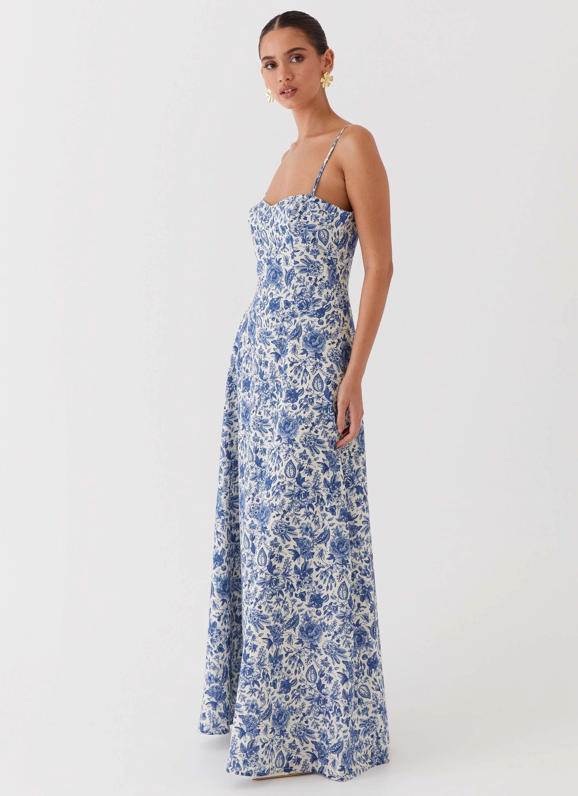 Angelina Linen Maxi Dress - Blue Paisley Feminine Movement