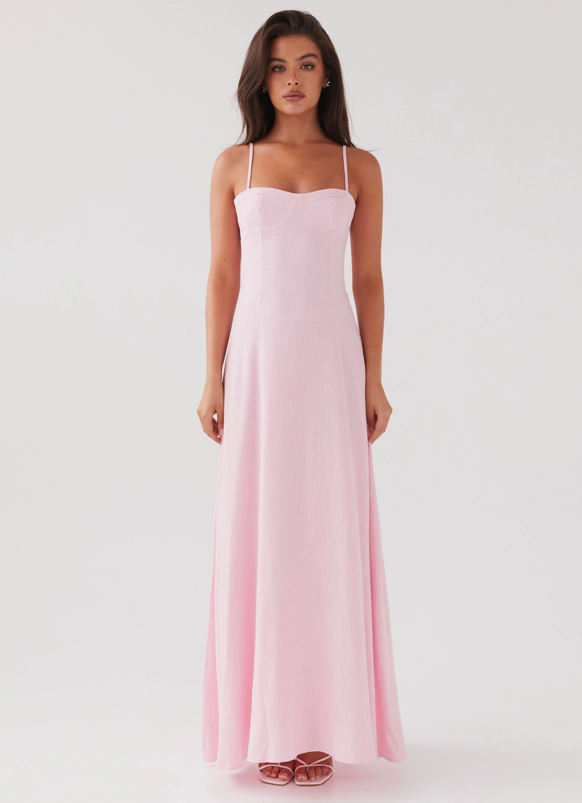 Party Safe Trendy Silhouette Angelina Linen Maxi Dress - Pink Petal