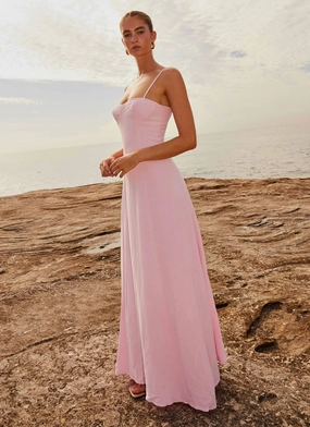 Angelina Linen Maxi Dress - Pink Petal Summer Wardrobe