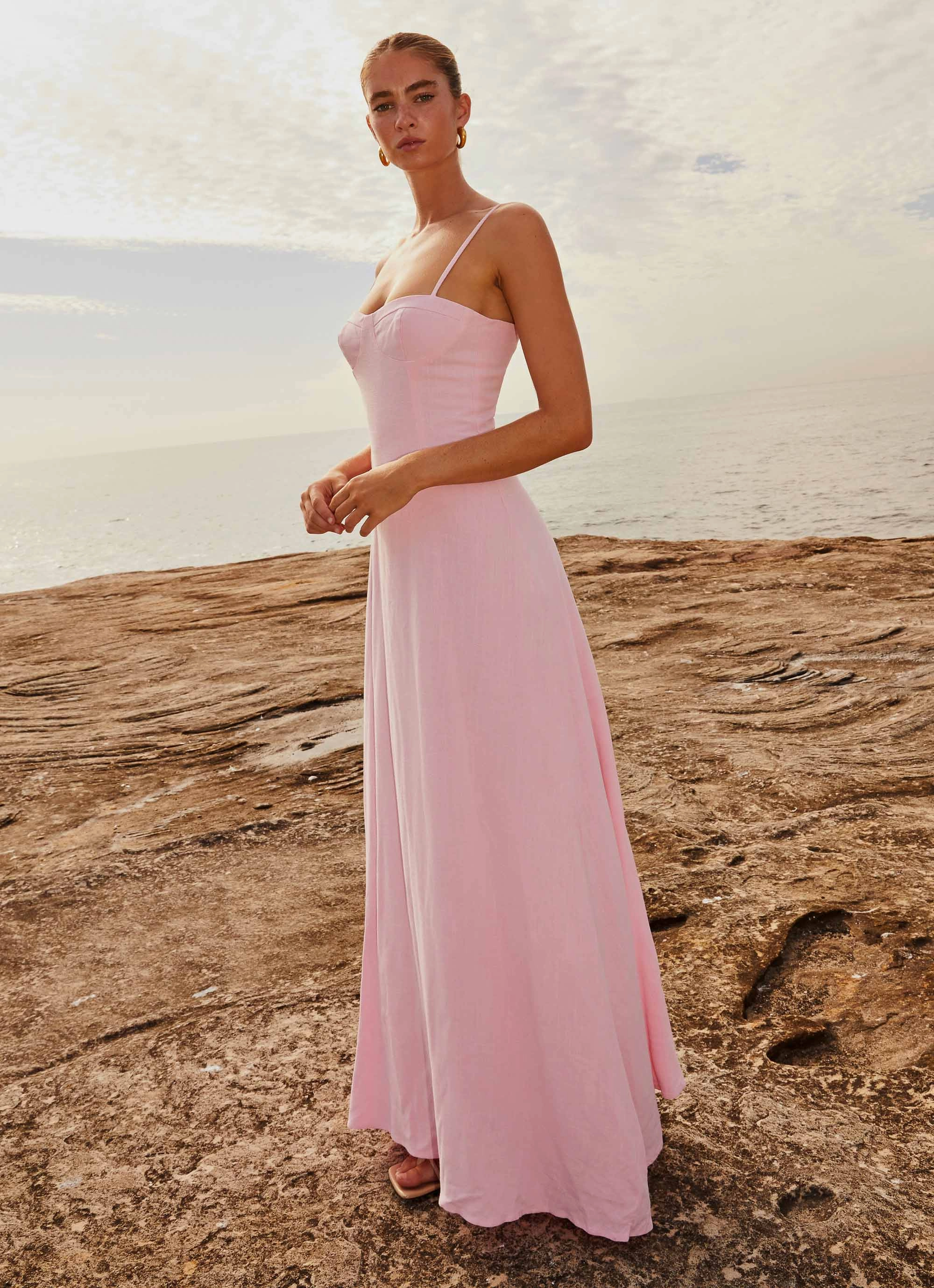 Angelina Linen Maxi Dress - Pink Petal Summer Wardrobe