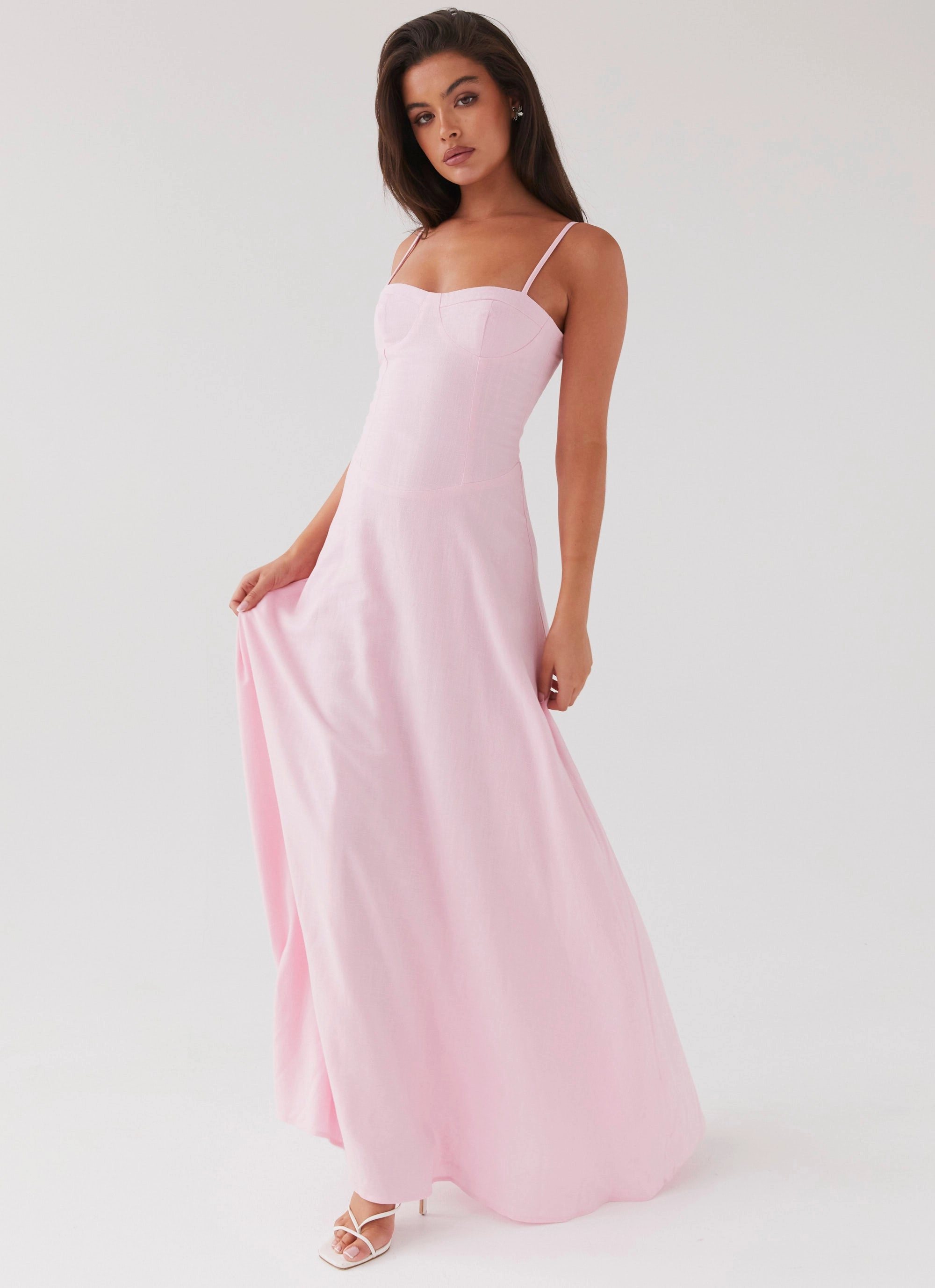 Flowy Cut Cool Elegance Angelina Linen Maxi Dress - Pink Petal