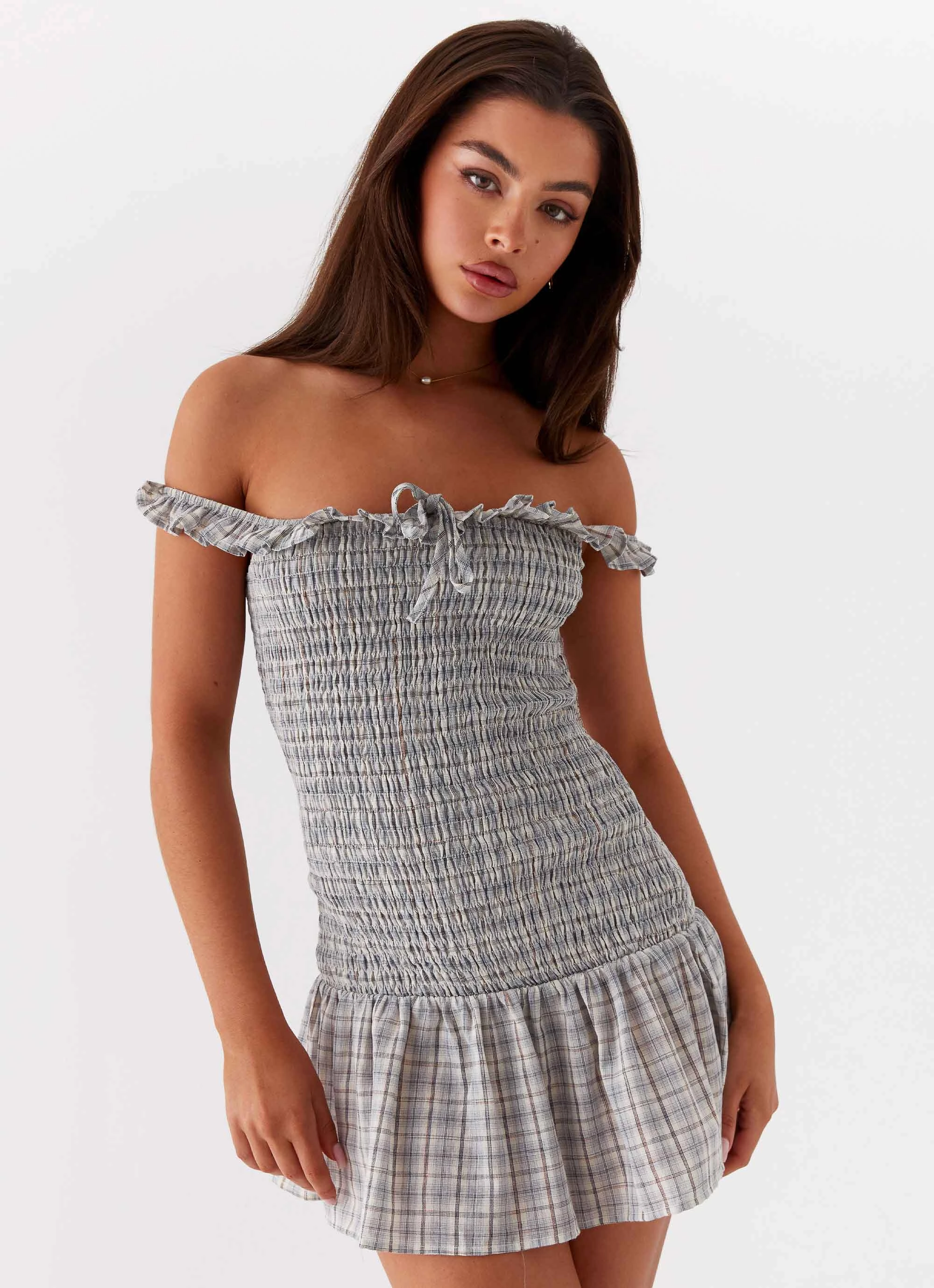 Reinforced Seams Anica Check Mini Dress - Grey Check