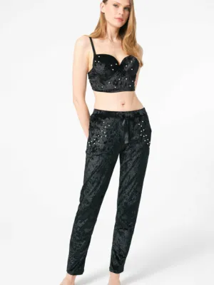Anil Women’s Velvet Wire Push Up Pearl Stone Bustier & Pants Set