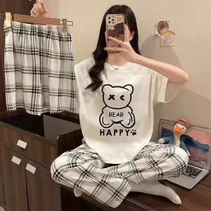 Animal Themed Three Pieces Short-Top-Pant Pajama Sets For Women