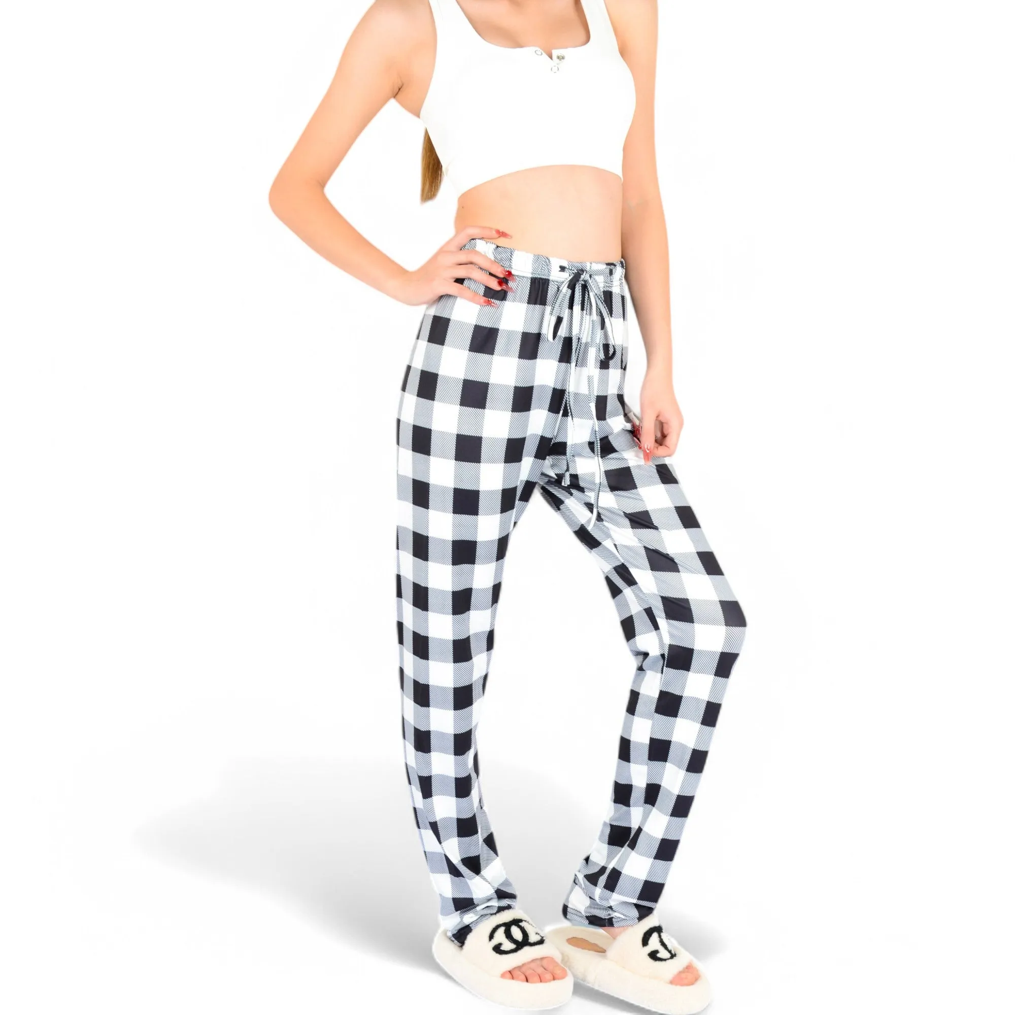 Anna-Kaci Women's Plaid Flannel Lounge Pants with Elastic Waistband and Adjustable Drawstring