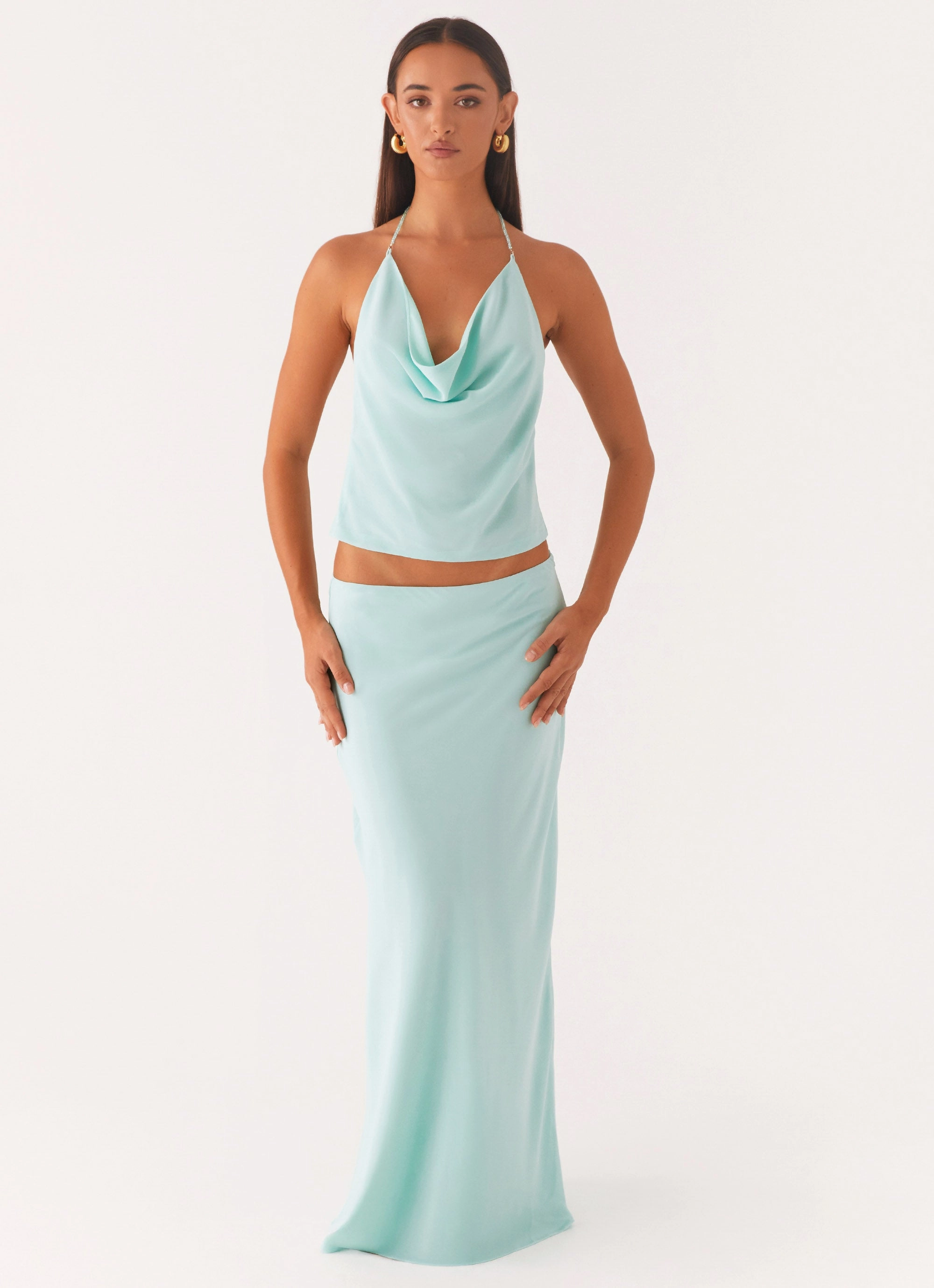 Light Edge Shirred Back Another Life Chiffon Maxi Skirt - Pale Blue