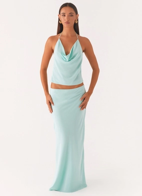 Light Edge Shirred Back Another Life Chiffon Maxi Skirt - Pale Blue