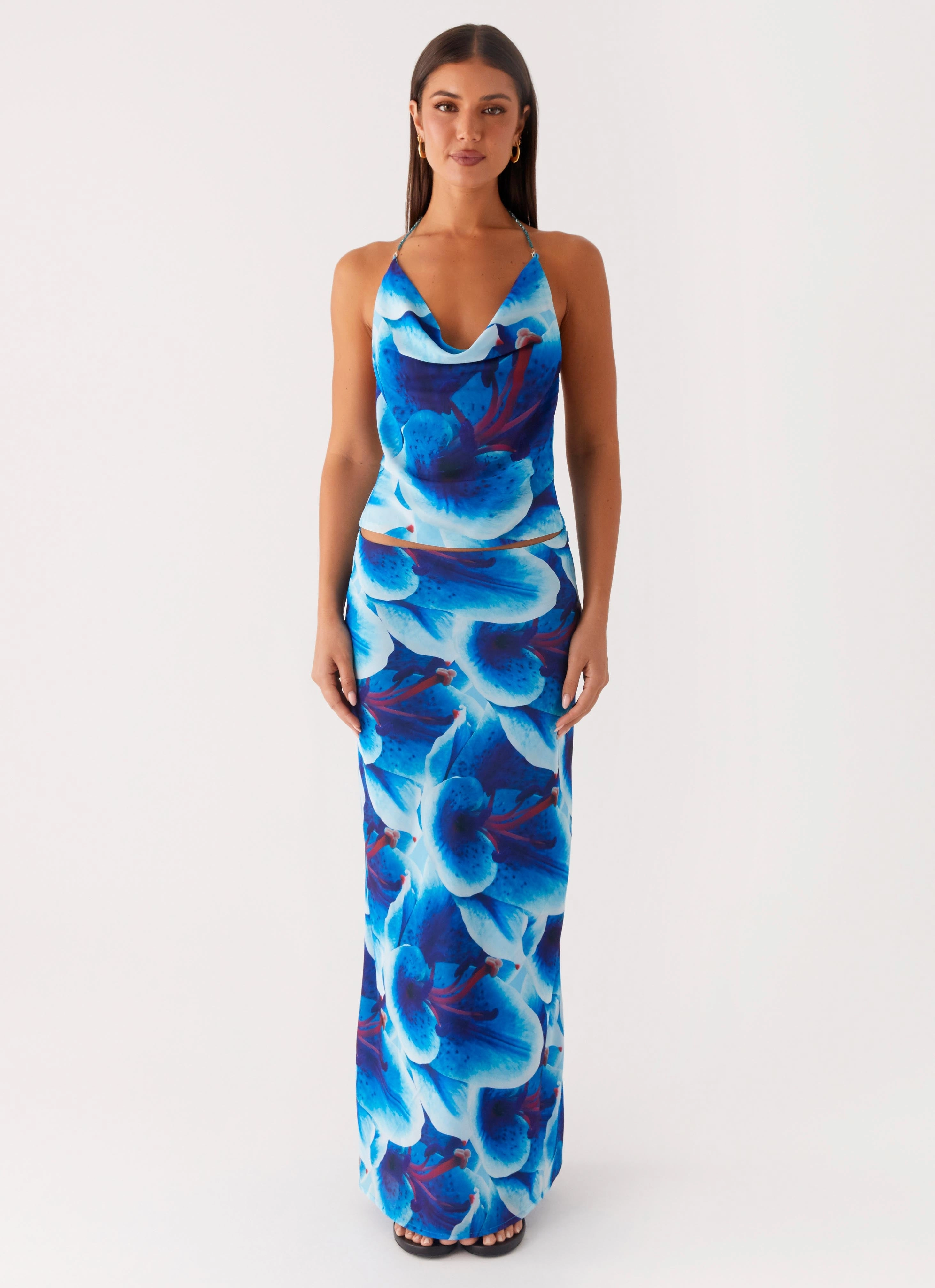 Denim style Another Life Chiffon Maxi Skirt - Turquoise Floral
