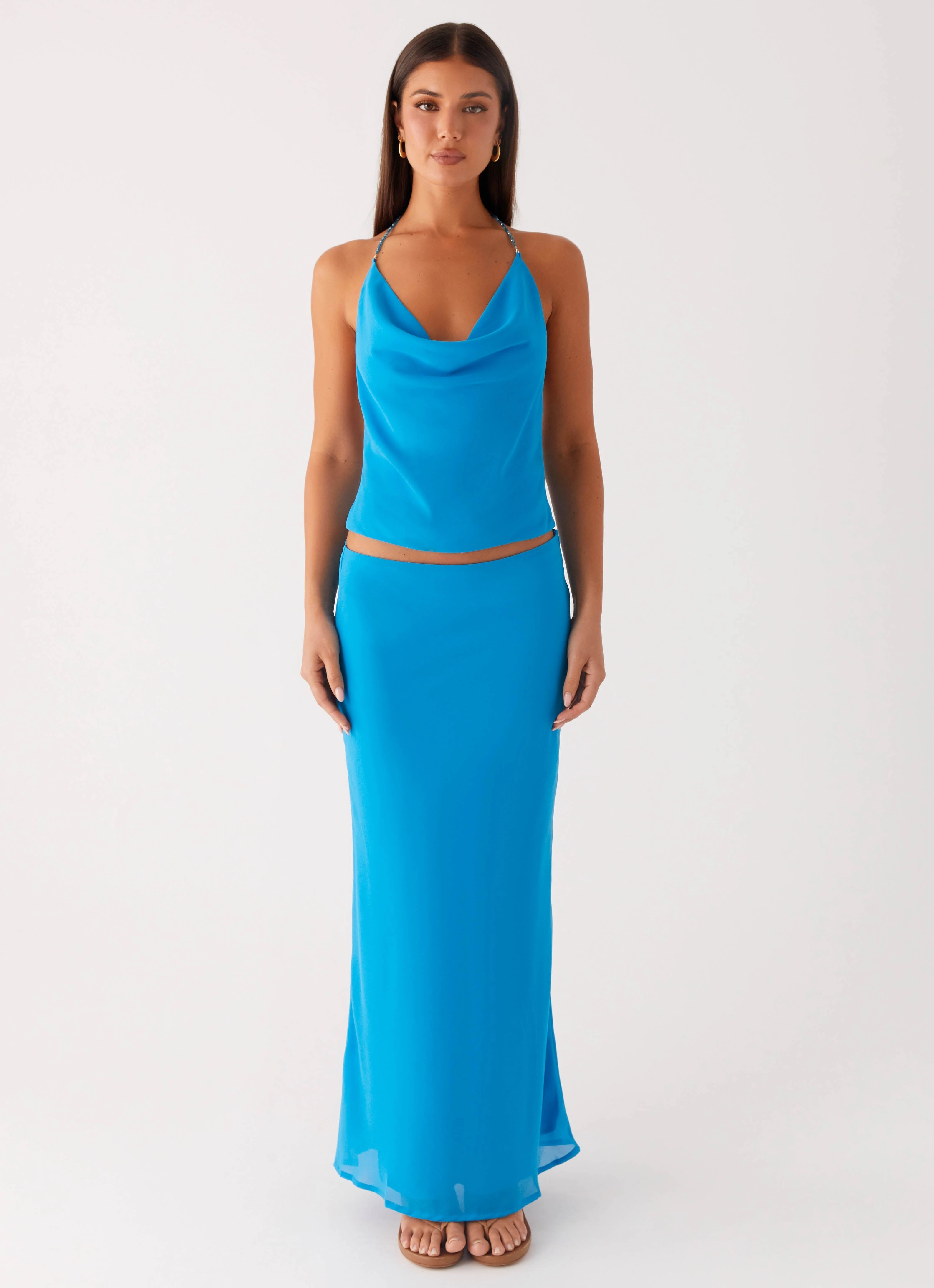 High Waist Family Celebration Another Life Chiffon Maxi Skirt - Turquoise