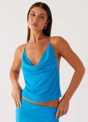 Another Life Halter Top - Turquoise Compact Jacquard Weave