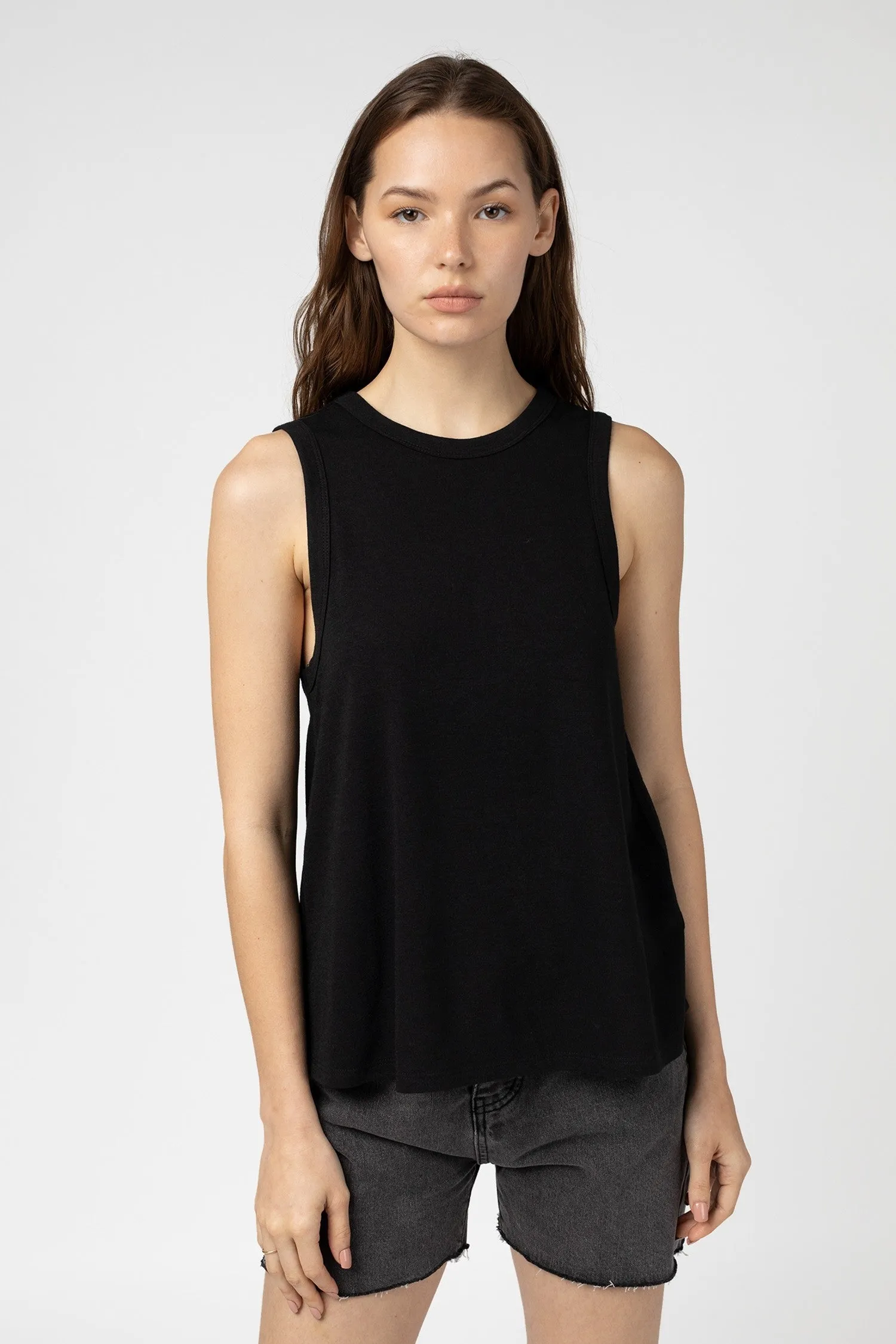 Kira Black Tank Tagless Neckline Design BondedShoulder