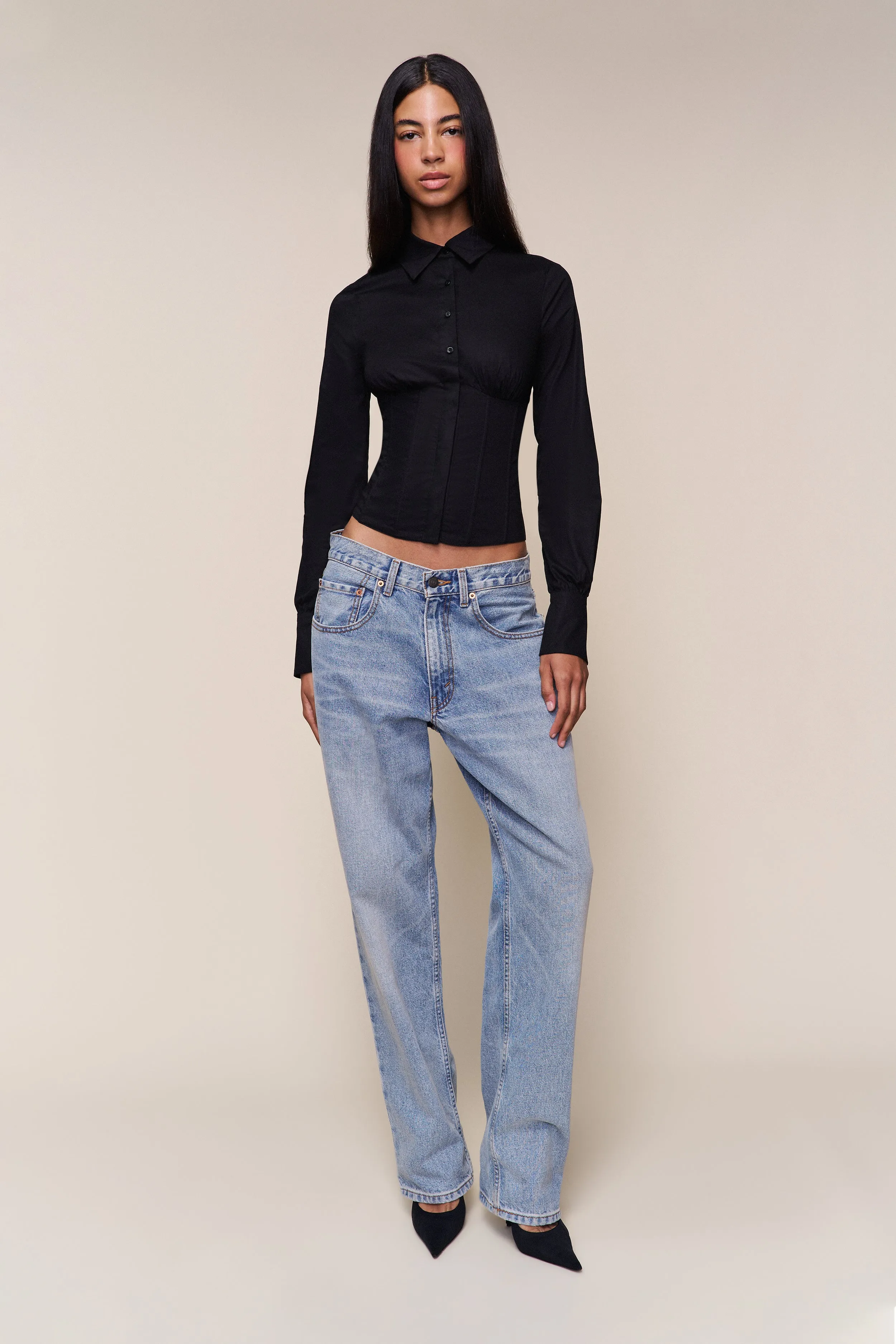 Tailored Corset Long Sleeve Stretch Fit Top