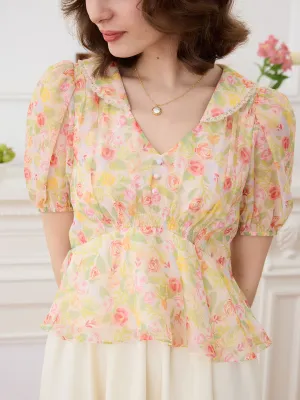??Final Sale??Aliza Chiffon V-neck Puff Sleeve Blouse Circular Knit Technology