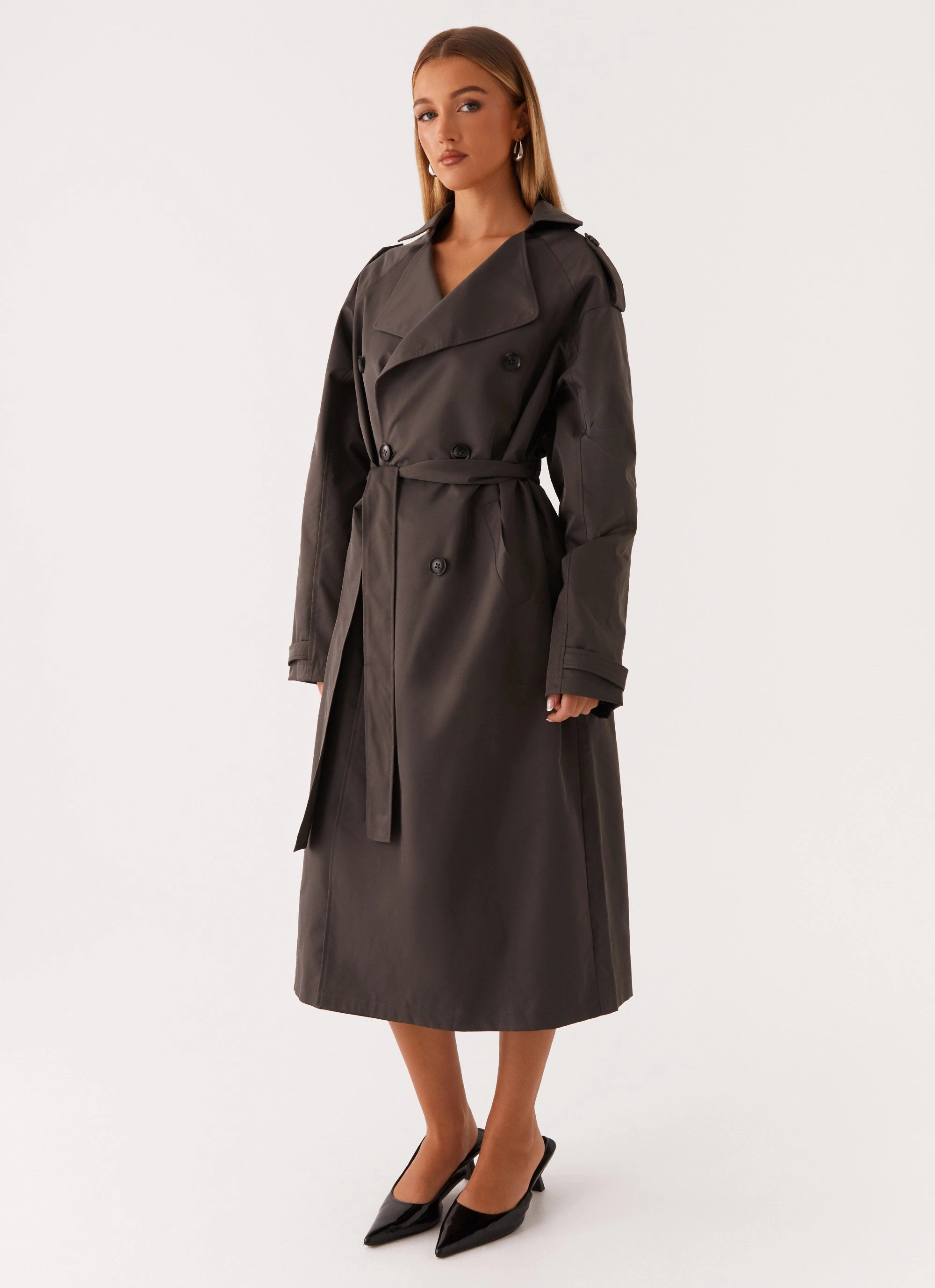 All Seasons Teflon Finish Brighton Oversized Trench Coat - Grey