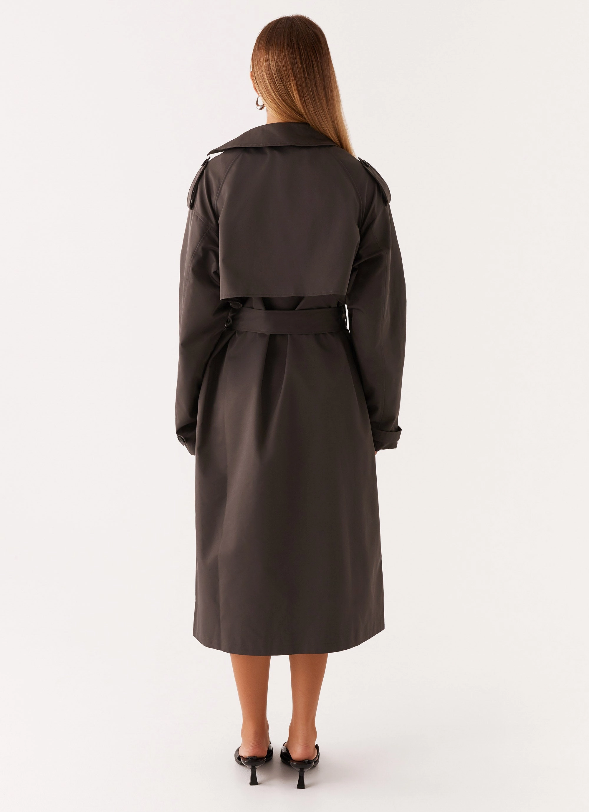 Neutral Tones Look Foldable Storage Brighton Oversized Trench Coat - Grey