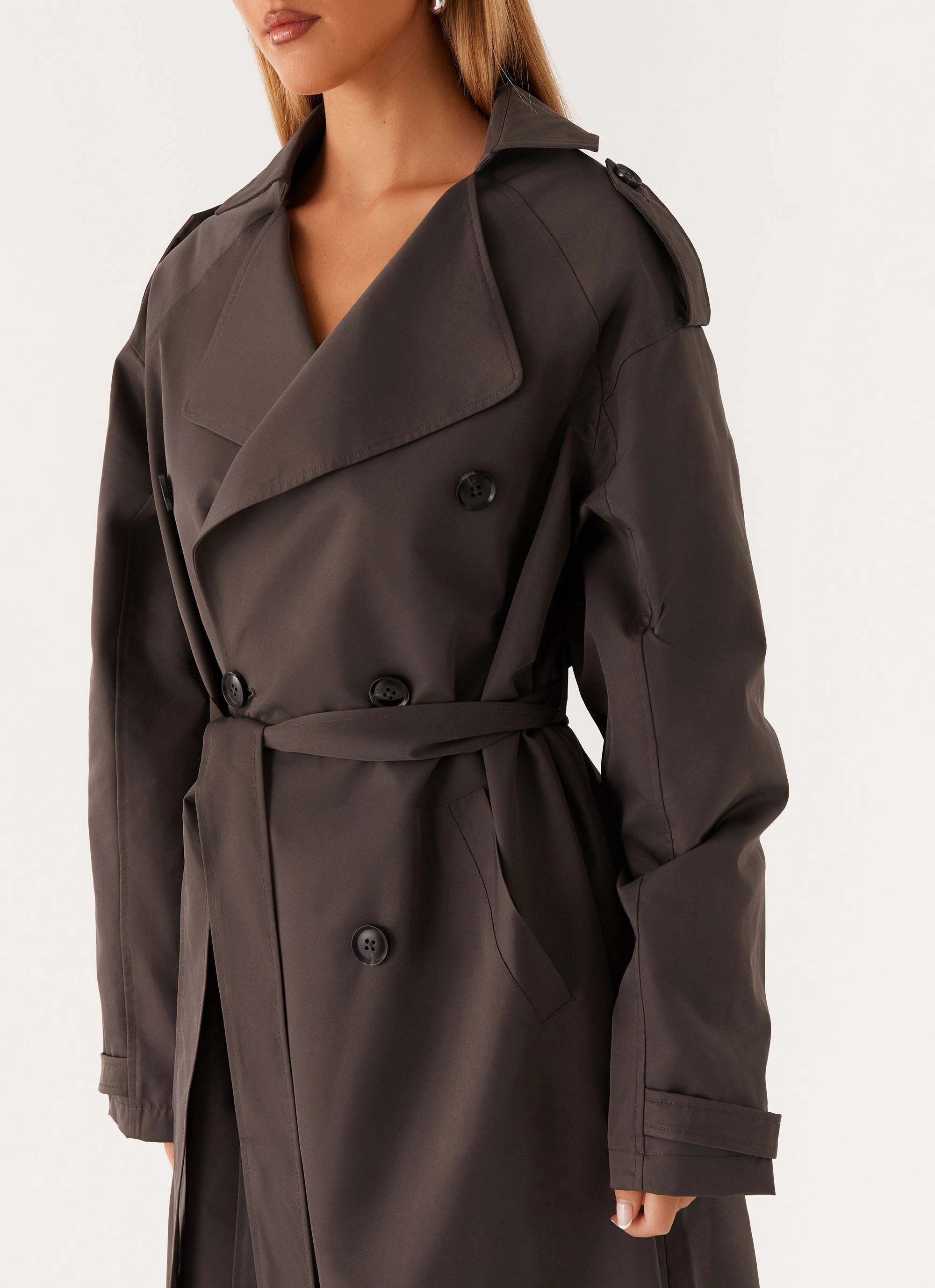 Brighton Oversized Trench Coat - Grey Reinforced Hems