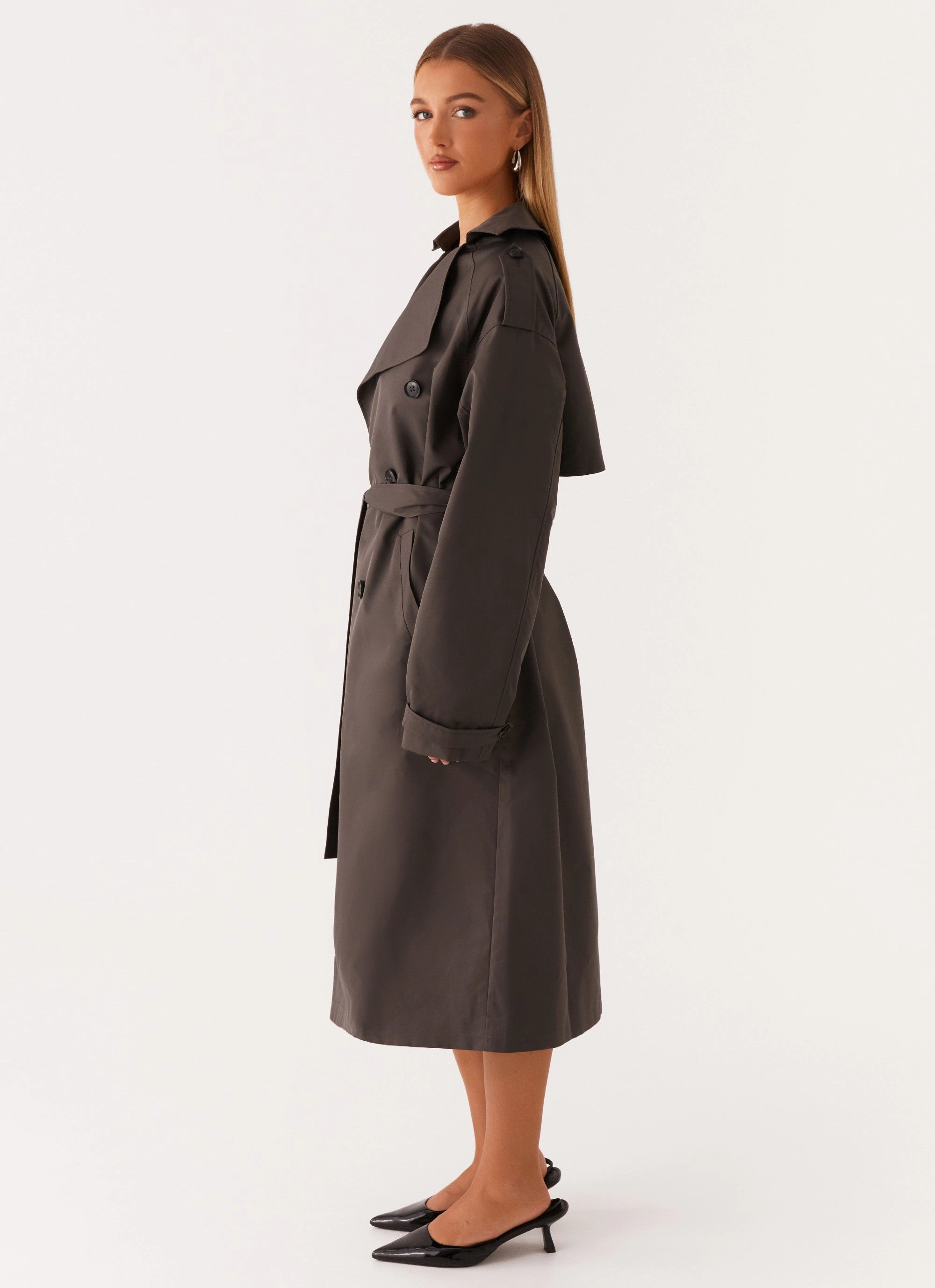 Wind Resistant Coating QuiltedPattern Brighton Oversized Trench Coat - Grey