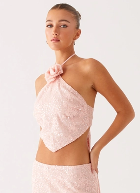 Queenie Sequin Halter Top - Pink Multi Panel Design FrictionReducing