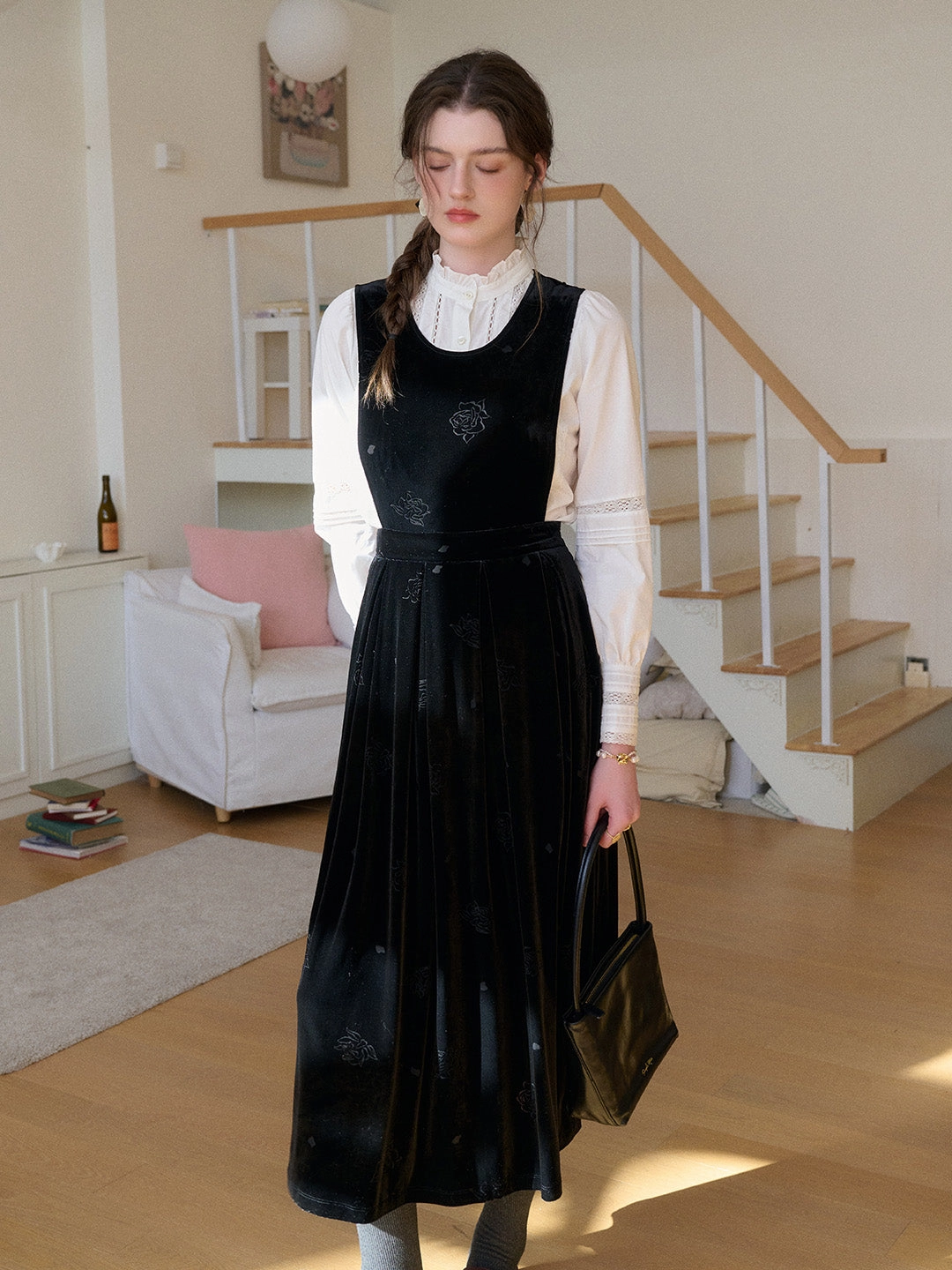 Antibacterial Treatment Jazlyn Round Neck Velvet Sleeveless Dress Reflective accents