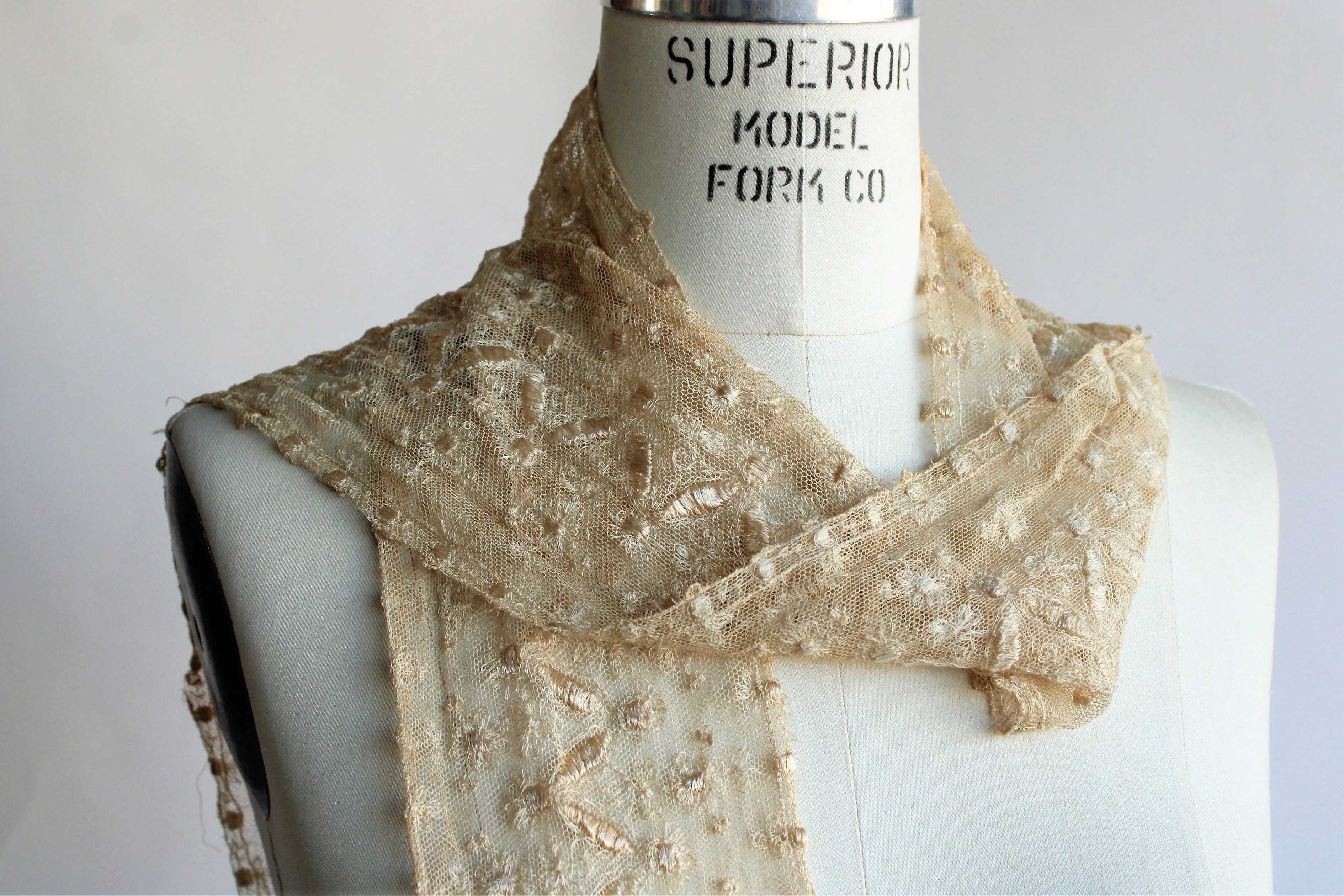 Antique 1910s 1920s Silk Lace Scarf or Sash or Trim