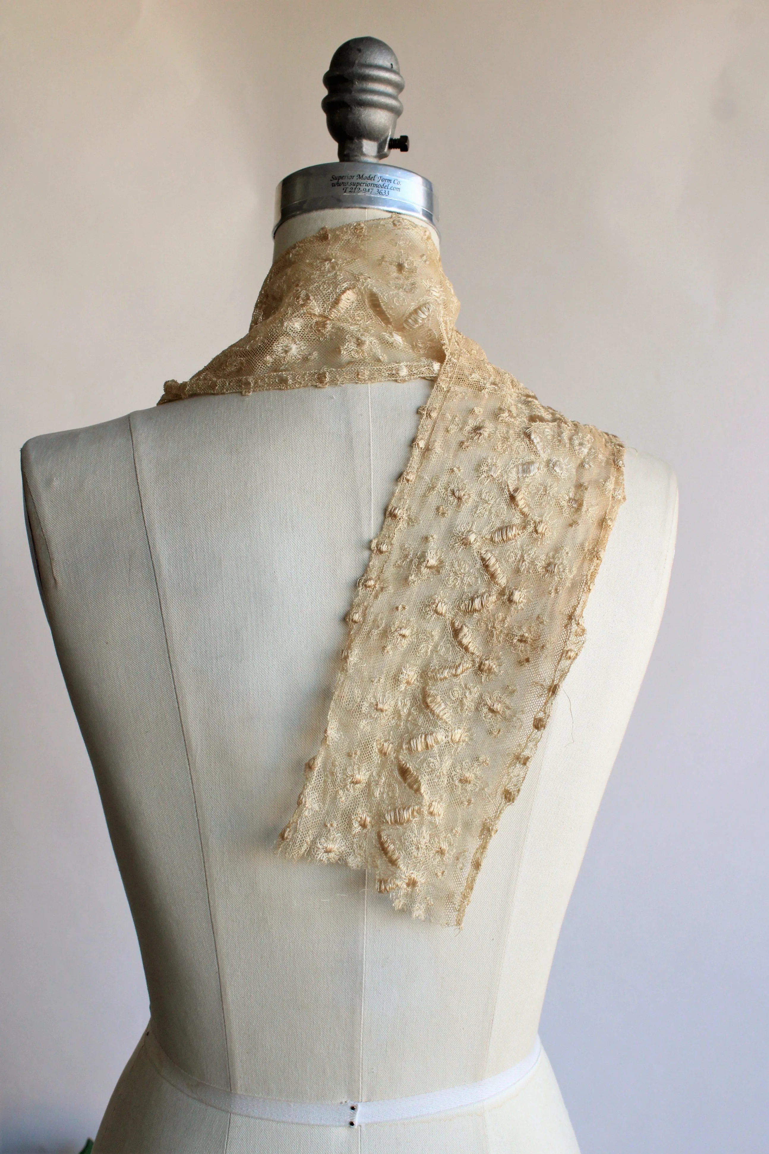 Antique 1910s 1920s Silk Lace Scarf or Sash or Trim