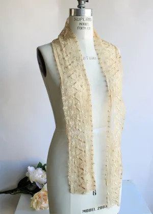 Antique 1910s 1920s Silk Lace Scarf or Sash or Trim