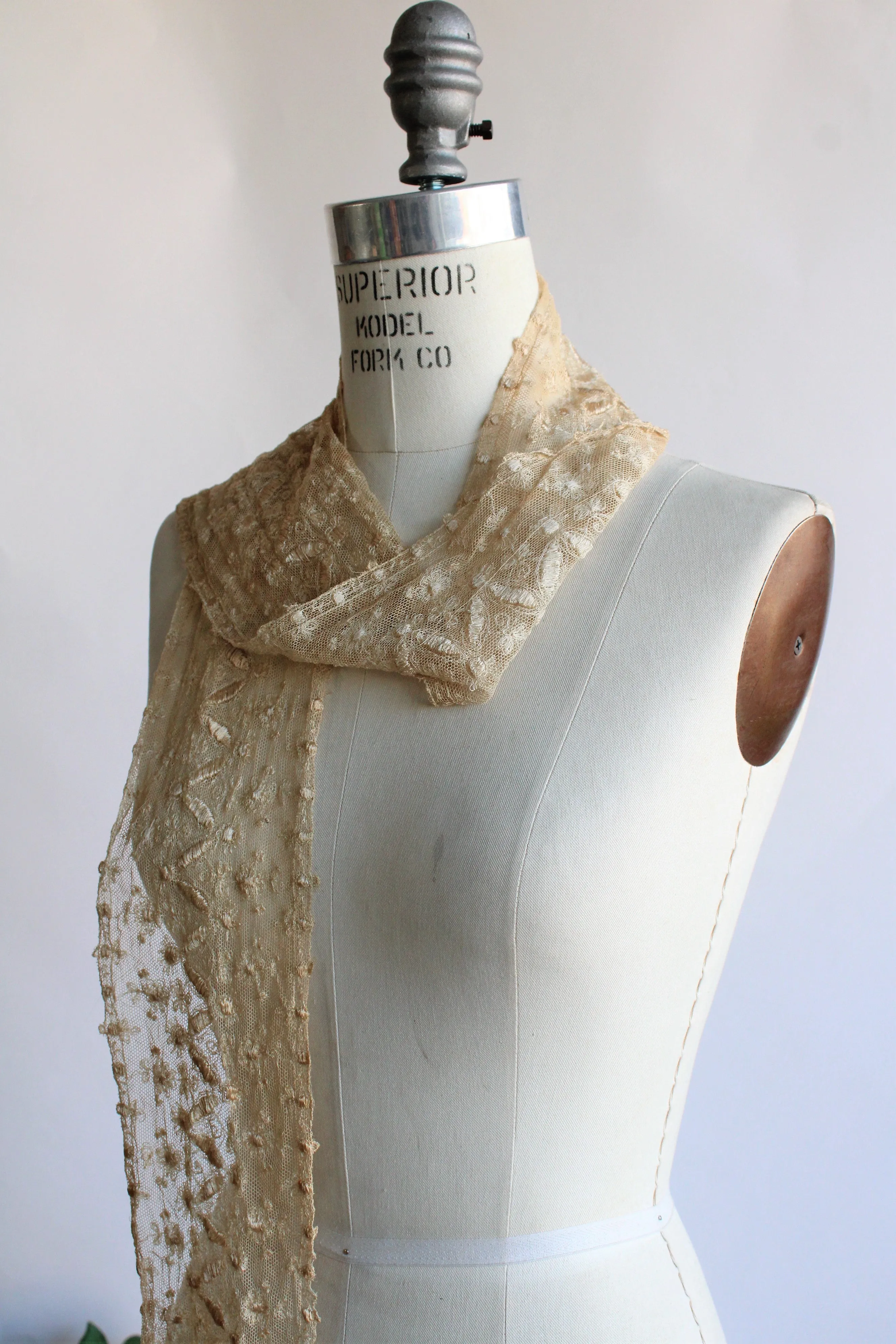 Antique 1910s 1920s Silk Lace Scarf or Sash or Trim