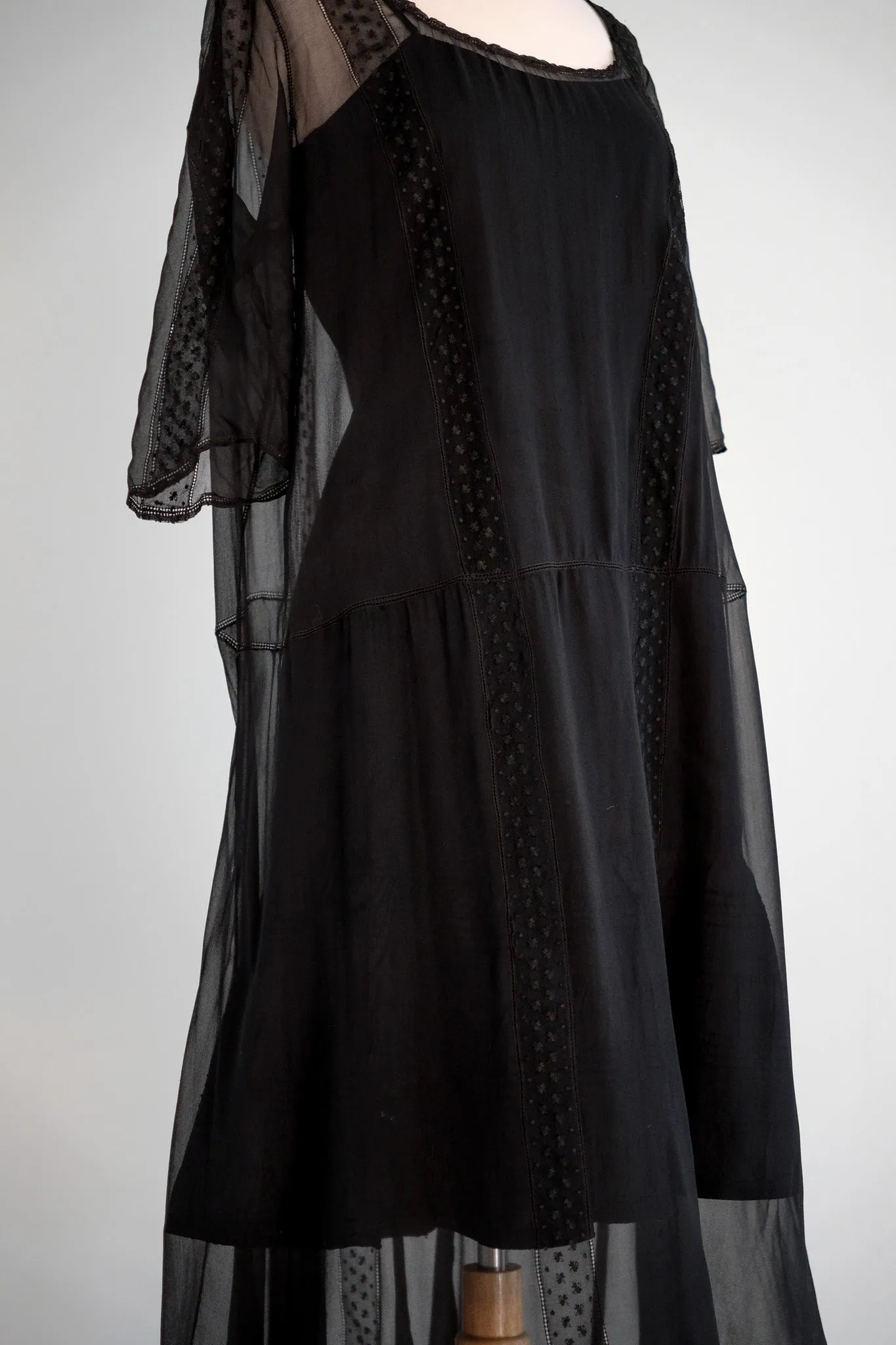 Antique 1920's Sheer Black Silk Chiffon Dress / ML