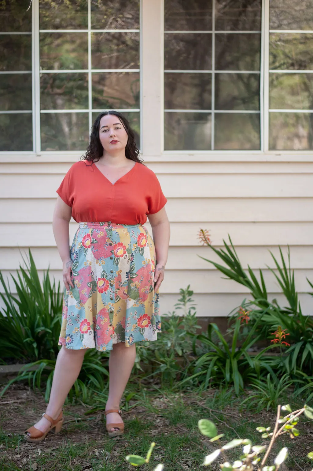 Dolman Top in Coral Challis Flexible Hemline AntiSnagYarnProcessing