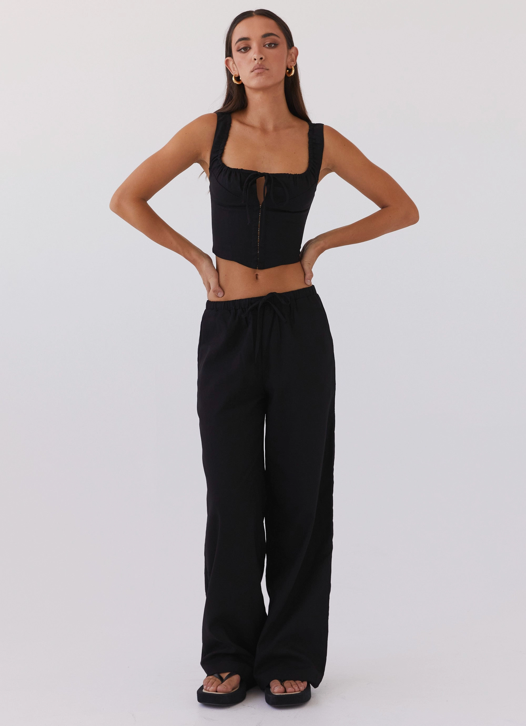 Fresh Face Linen Pants - Black Office Friendly