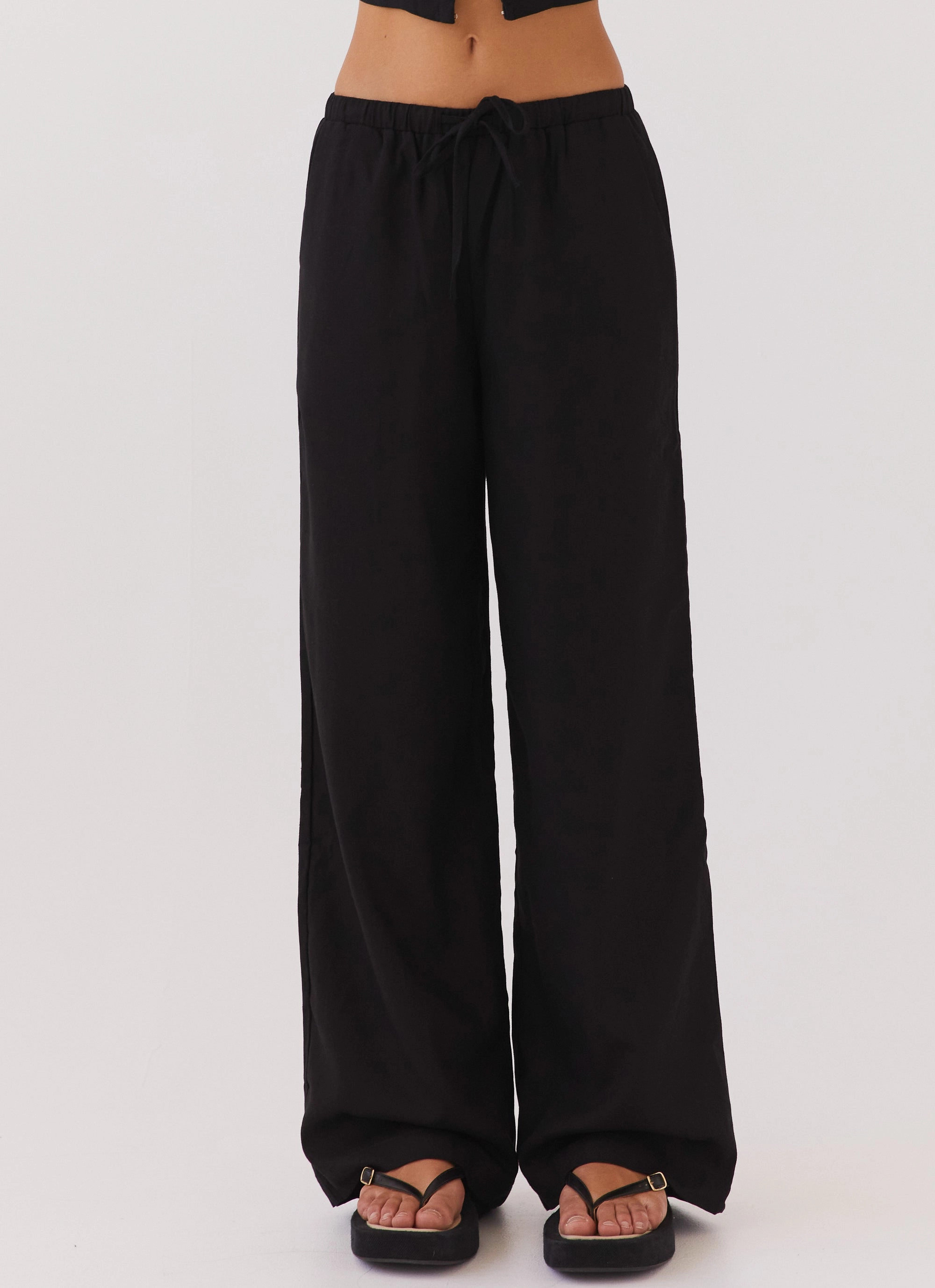Simple Comfort Wear Fresh Face Linen Pants - Black