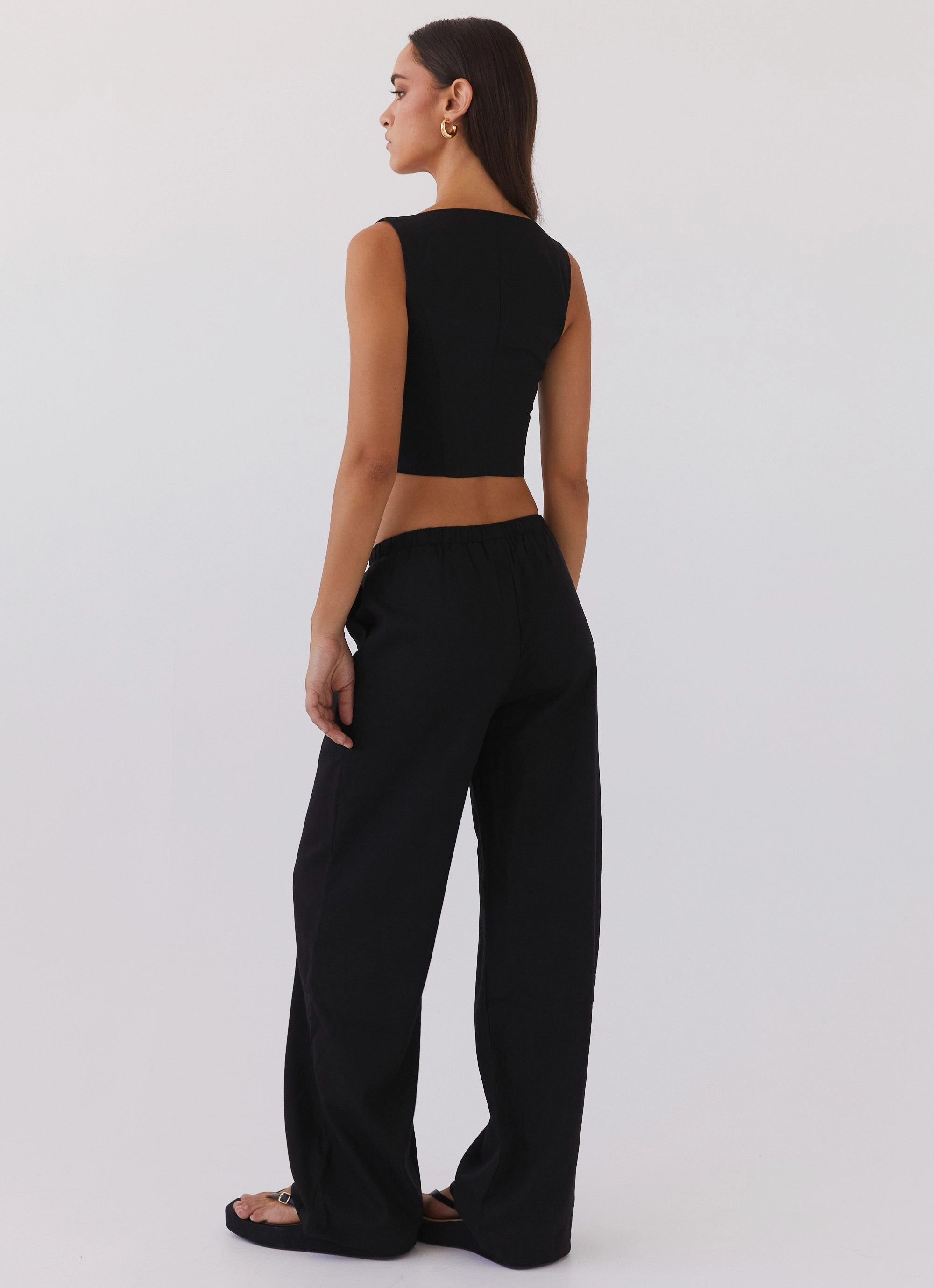 Essential Fit Comfortable Fit Wear Fresh Face Linen Pants - Black
