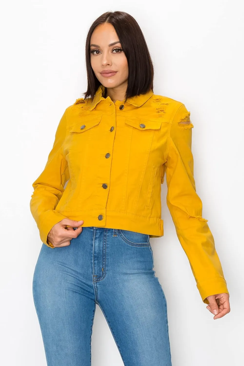 Aphrodite Denim Jacket for Women - Casual Fashion Stretch Button Down Stretch Trucker Jean Outwear