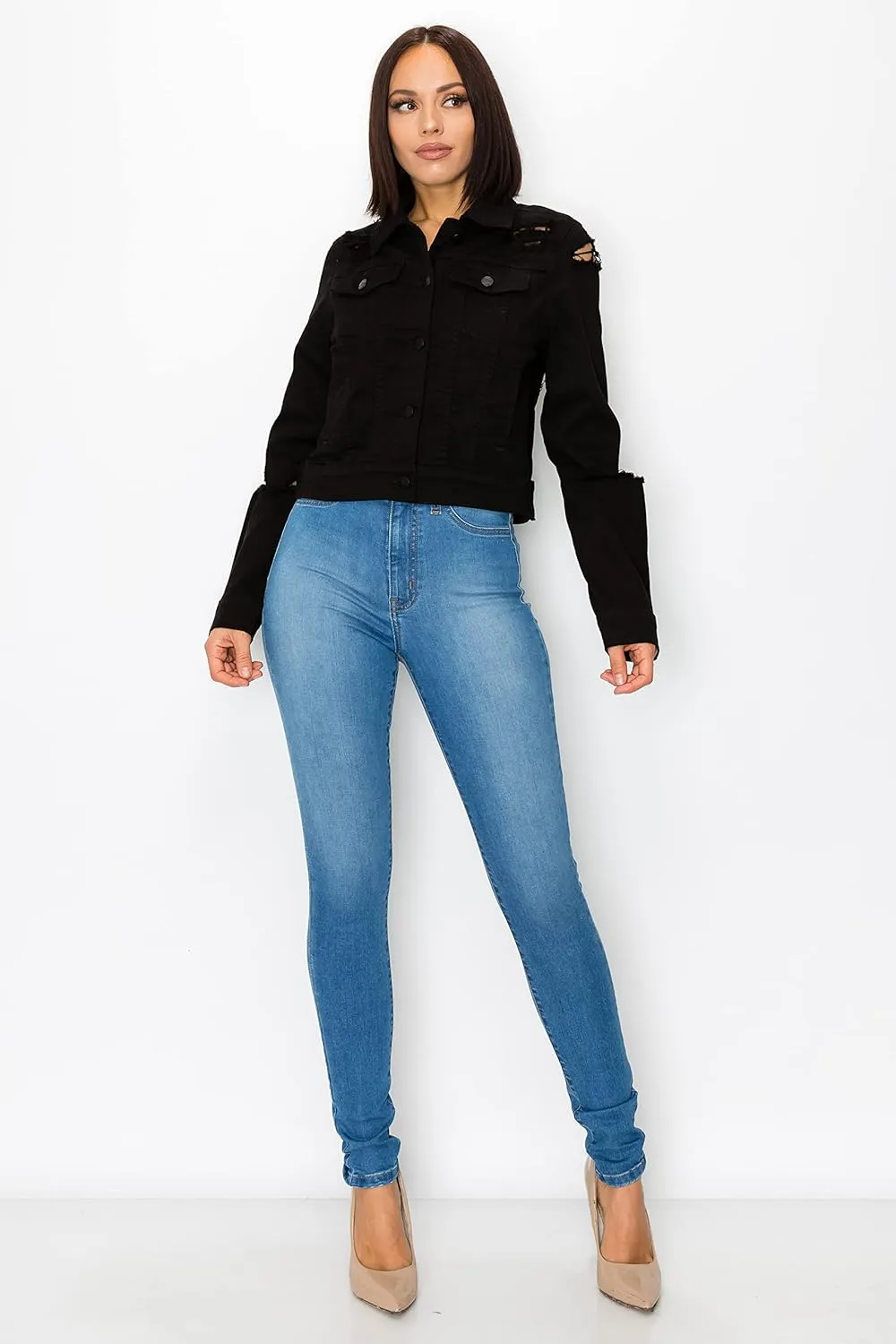 Aphrodite Denim Jacket for Women - Casual Fashion Stretch Button Down Stretch Trucker Jean Outwear